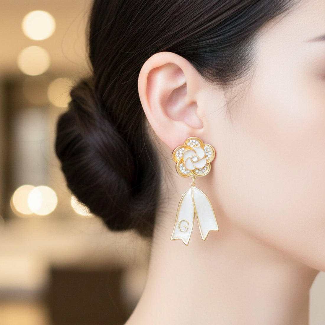 Gold Pearl & Crystal Drop Drop Earrings for women - Finora Jewels