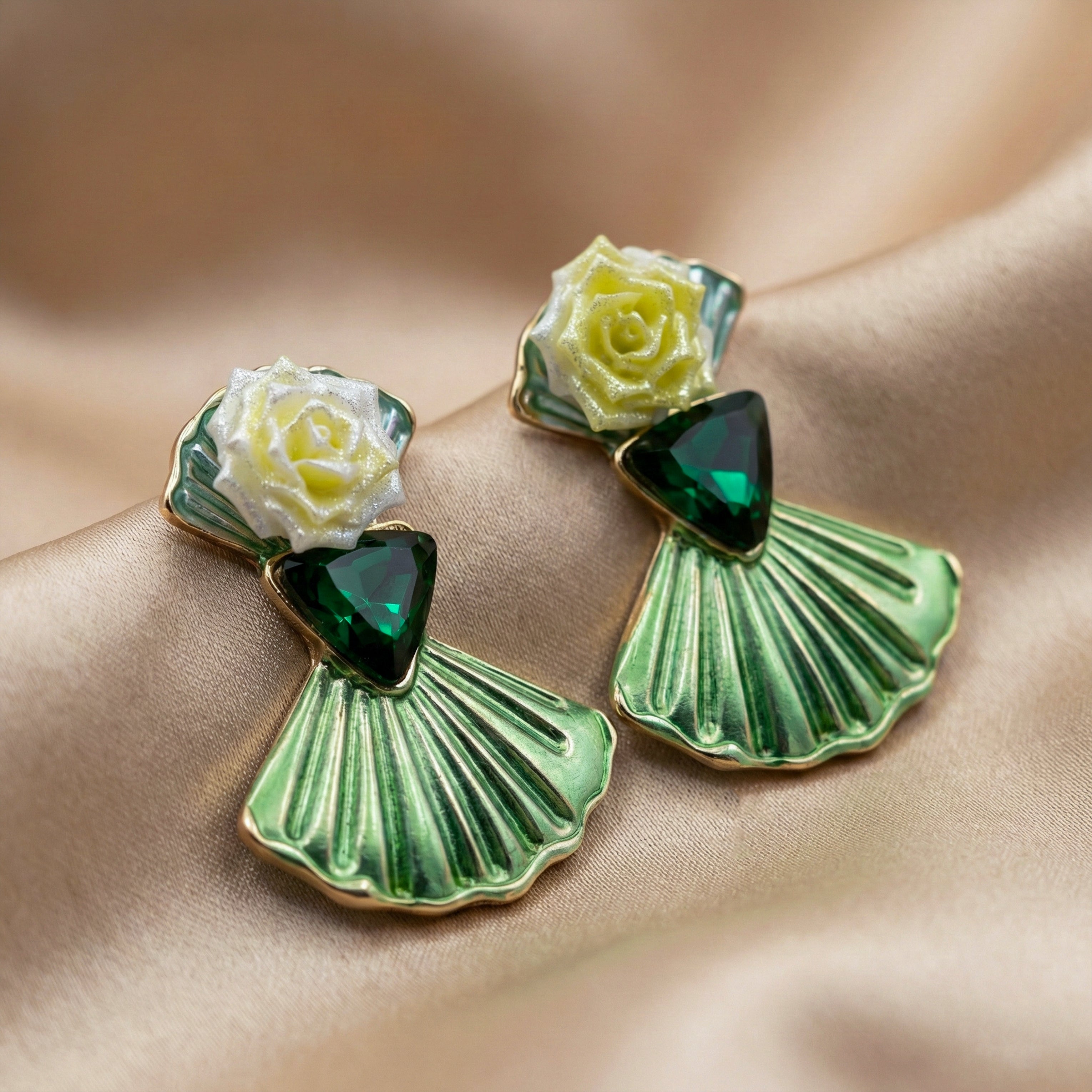 Gold Floral Enamel Stud Earrings for women - Finora Jewels