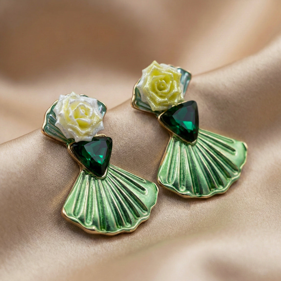 Gold Floral Enamel Stud Earrings for women - Finora Jewels