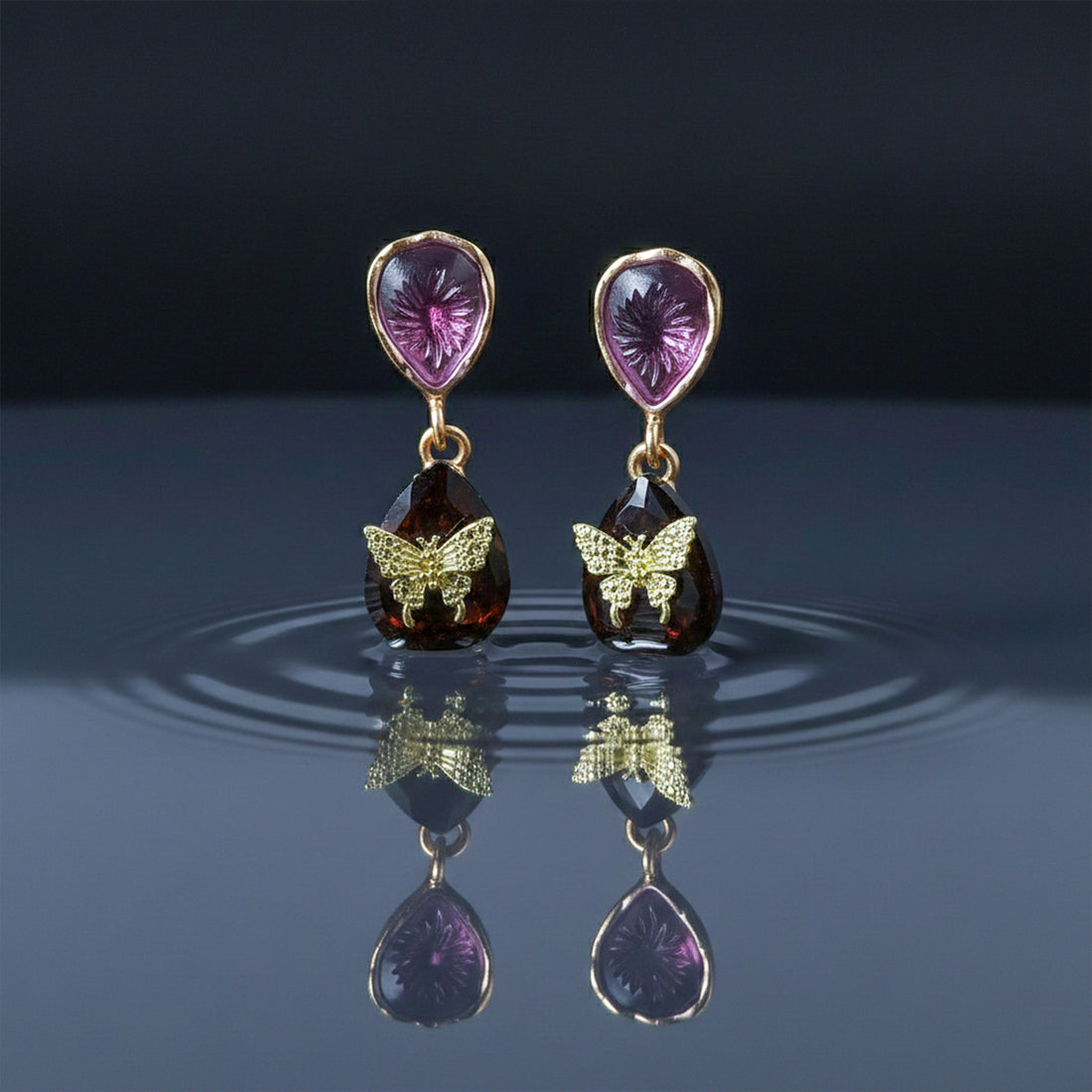 Women Stud Earrings Butterfly Teardrop Gold jewellery - Finora Jewels