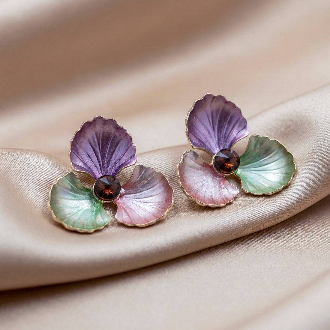 Gold Floral Enamel Stud Stud Earrings for women - Finora Jewels