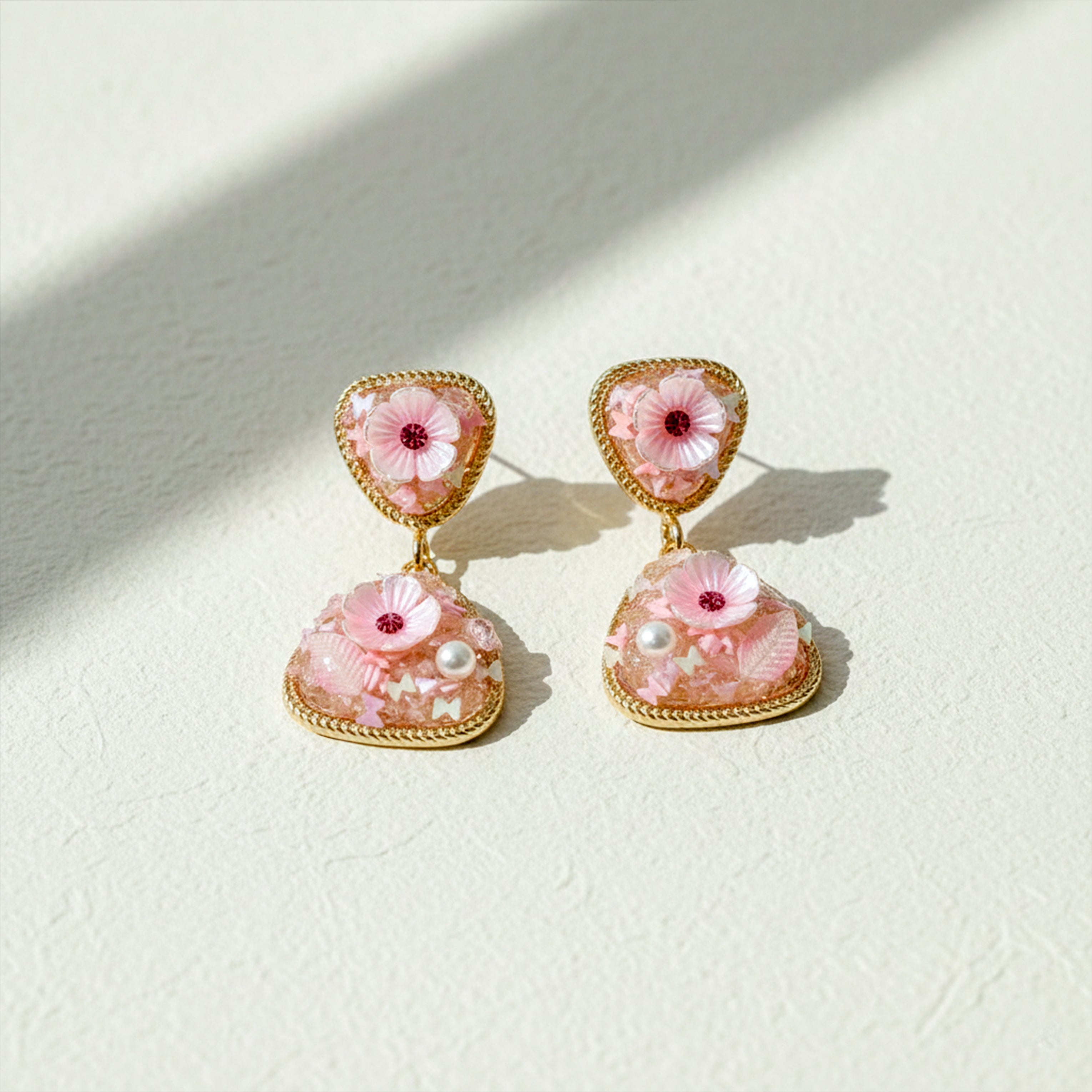 Pink Floral Stone Stud Earrings for women in Gold - Finora Jewels