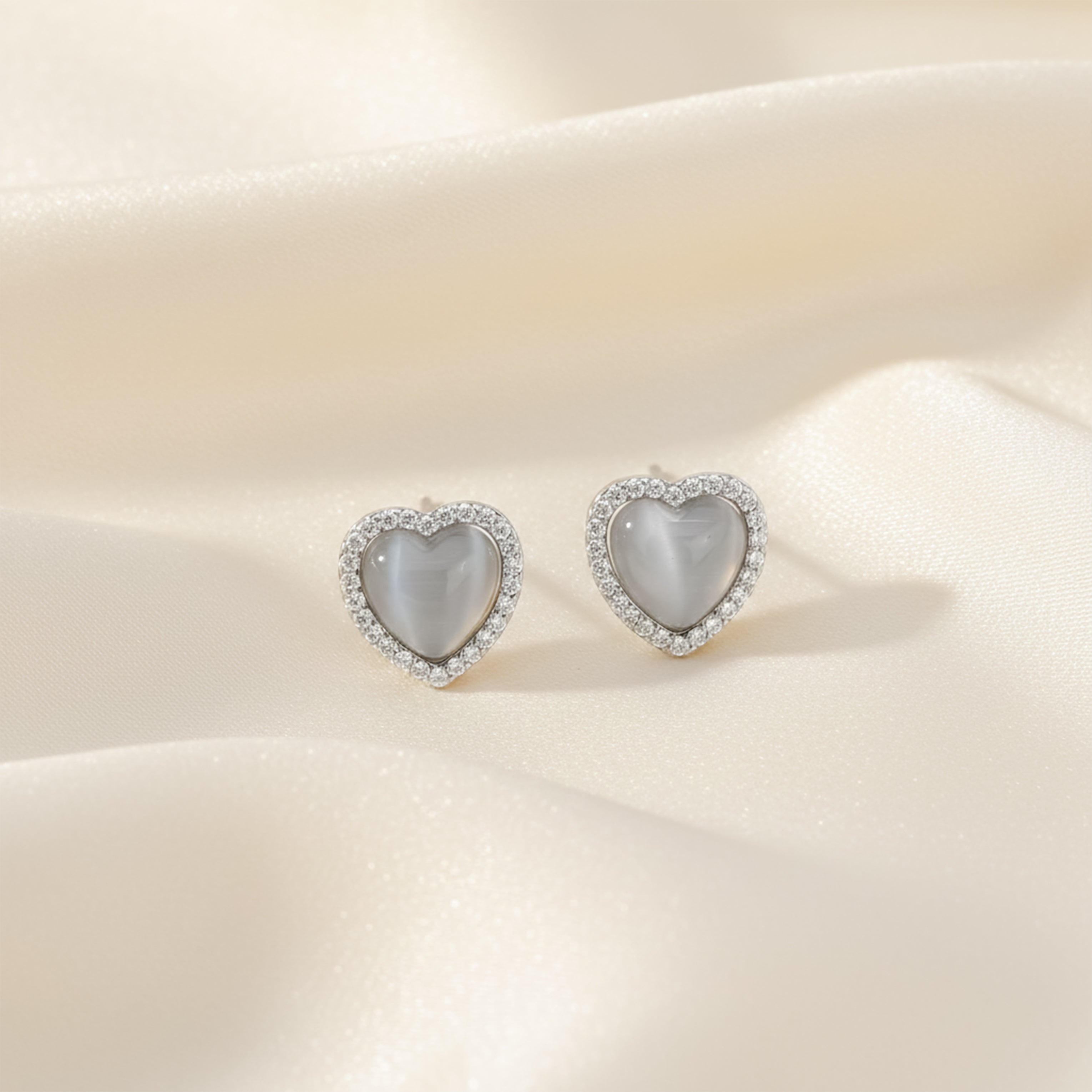 Women Stud Earrings Grey Heart Halo Stud Silver jewellery - Finora Jewels