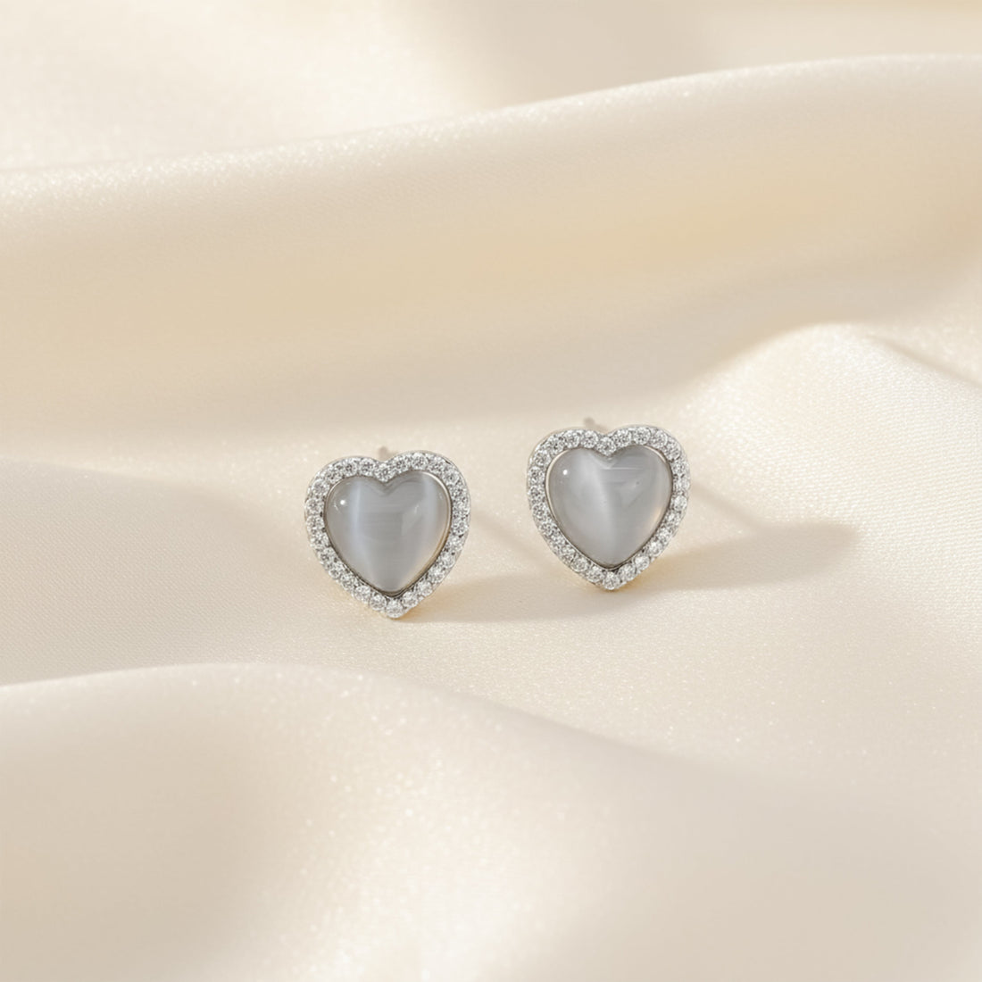 Women Stud Earrings Grey Heart Halo Stud Silver jewellery - Finora Jewels