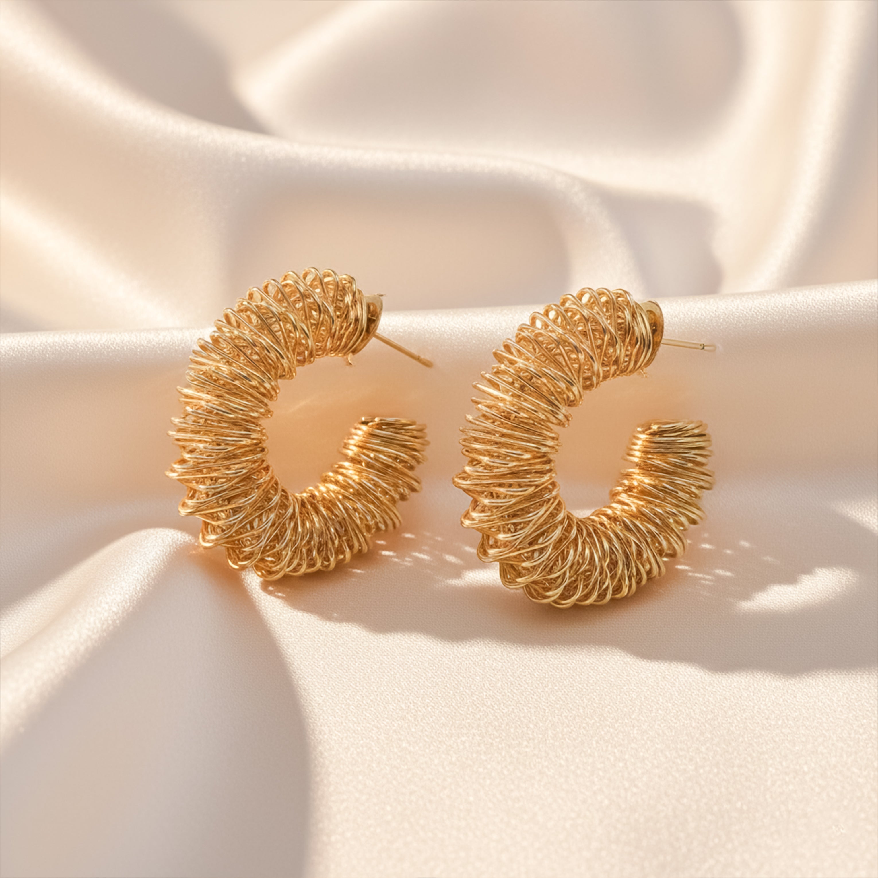 Gold Twisted Textured Hoop Hoop Earrings for women - Finora Jewels