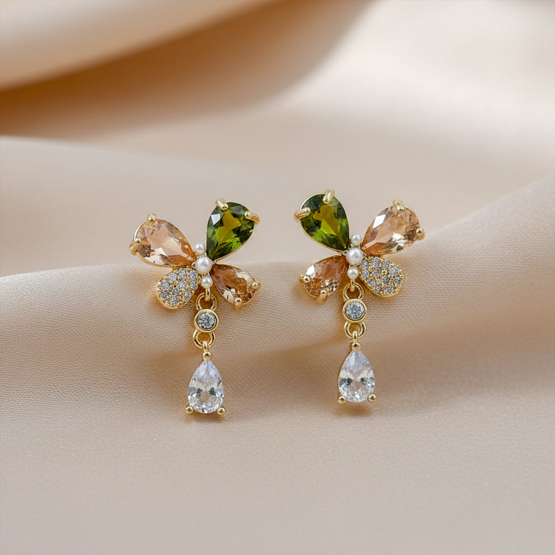 Bloom Cubic Zirconia Dangle Ear Studs GWE -136