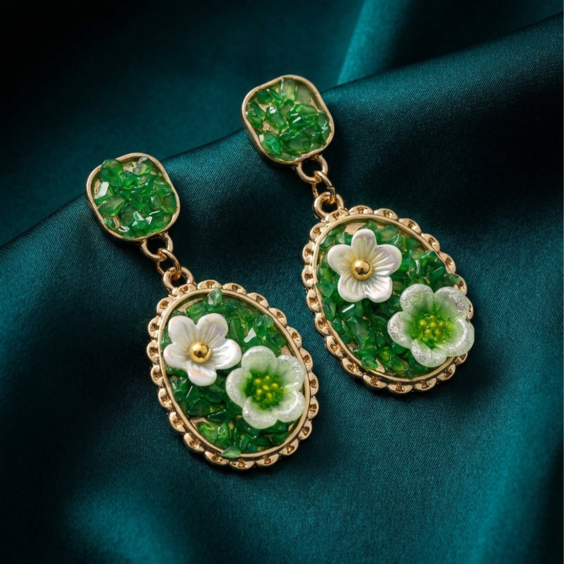 Jade Bloom Elliptical Dangle Ear Studs GWE -205