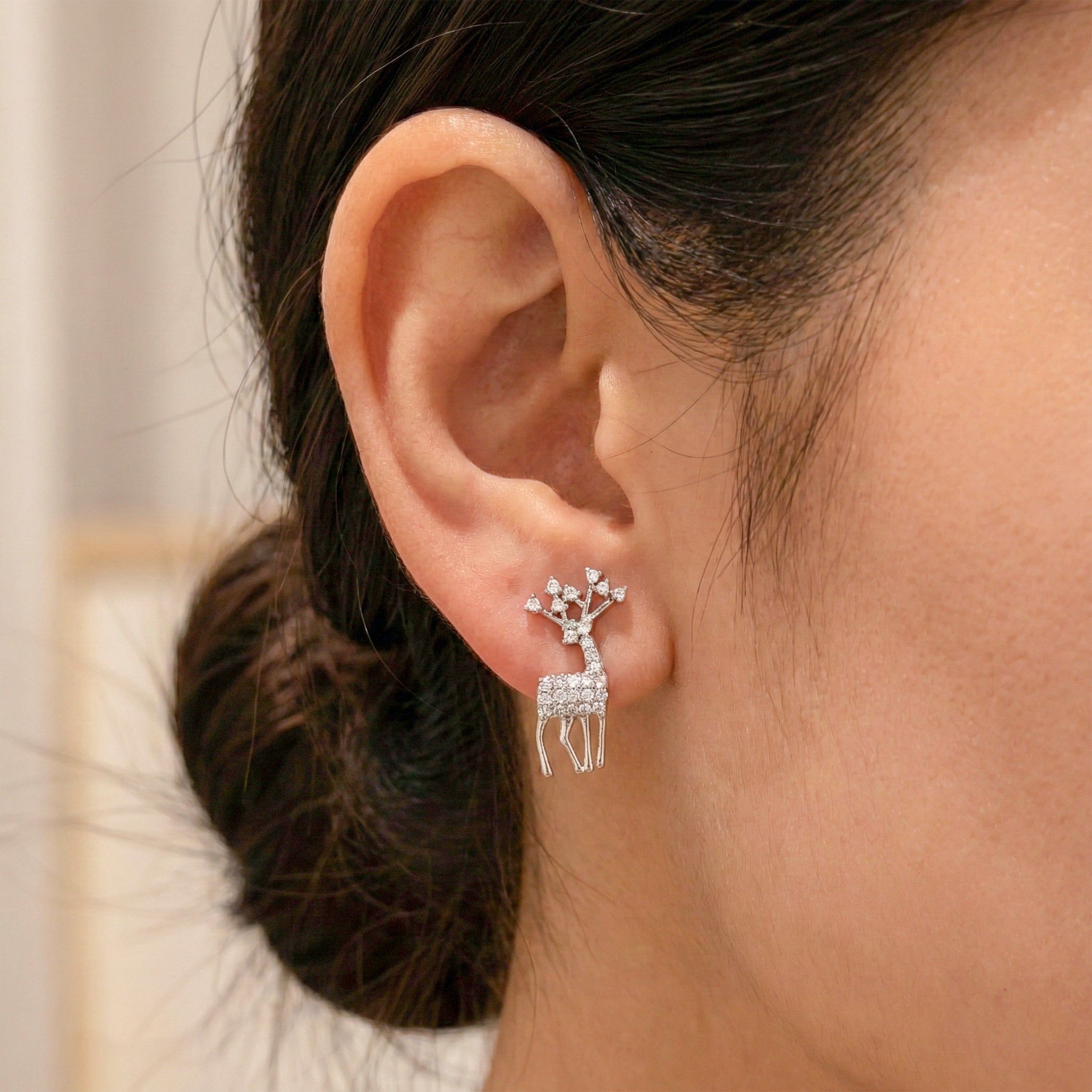 Women Stud Earrings Crystal Reindeer Stud Gold jewellery - Finora Jewels