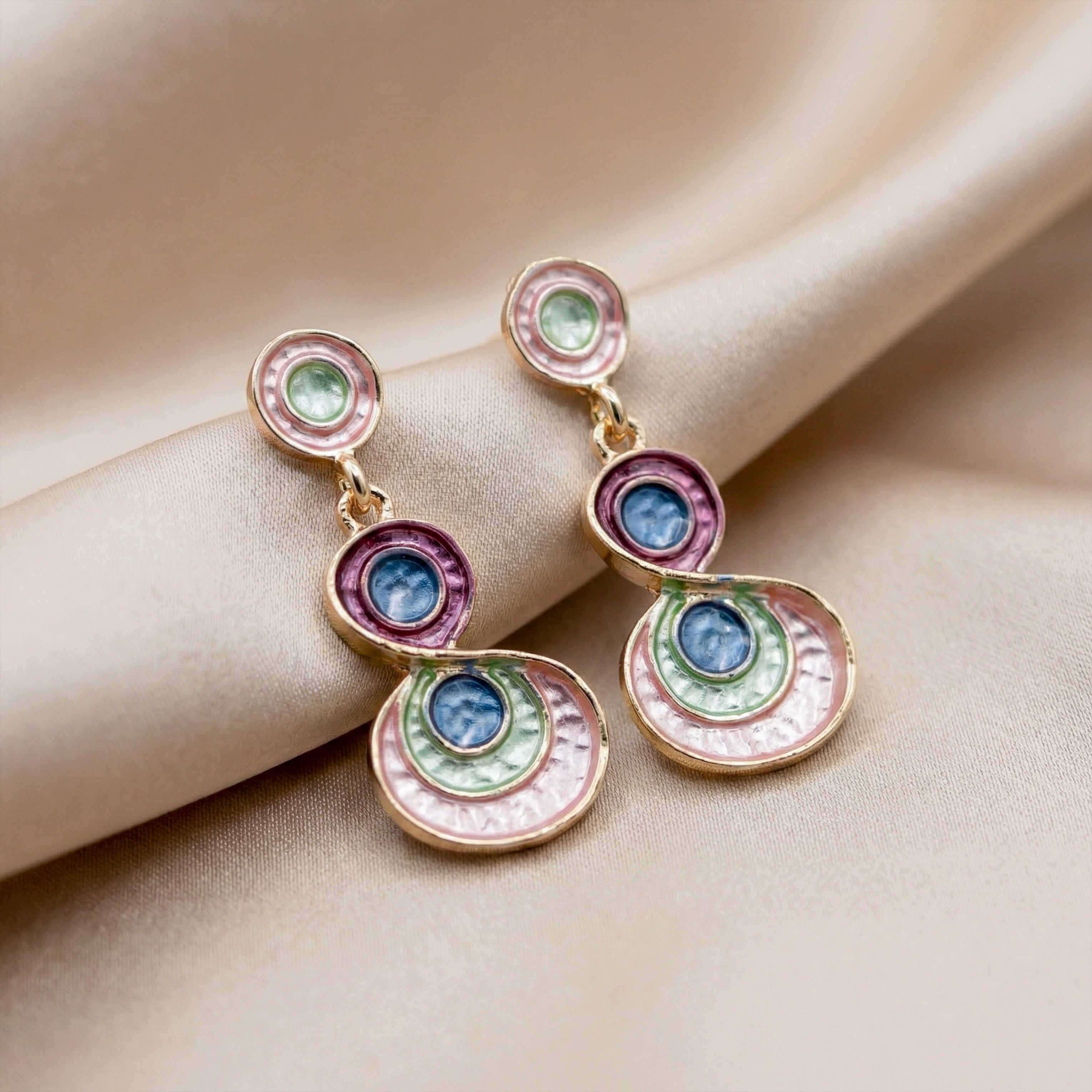 Gold Enamel Circle Drop Earrings for women - Finora Jewels