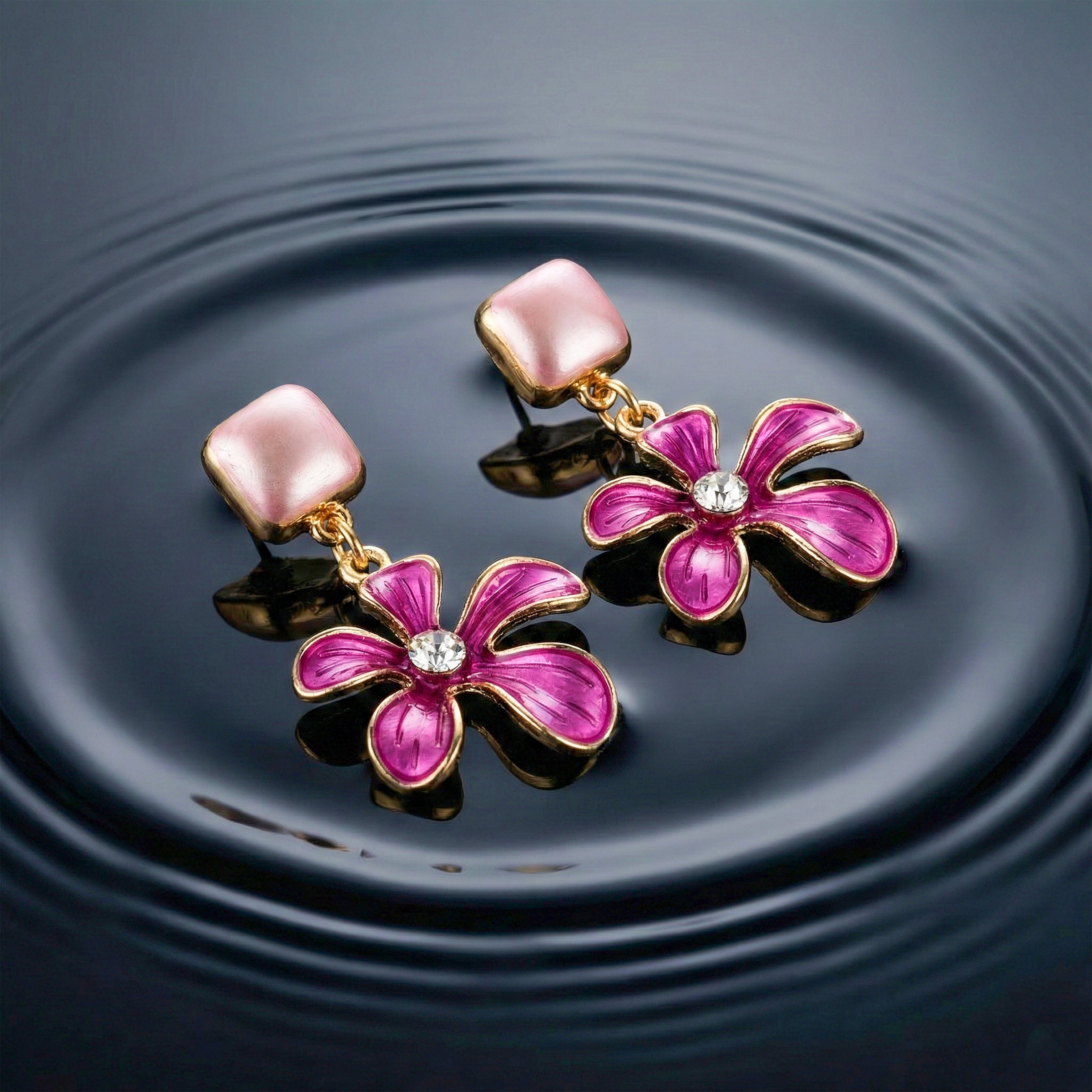 Gold Pink Flora Stud Earrings for women - Finora Jewels