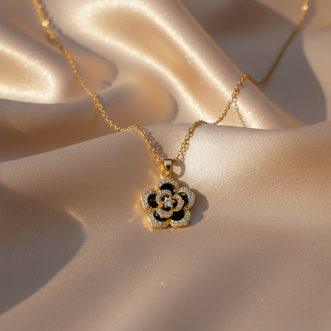 Gold Black Floral Necklace for women - Finora Jewels