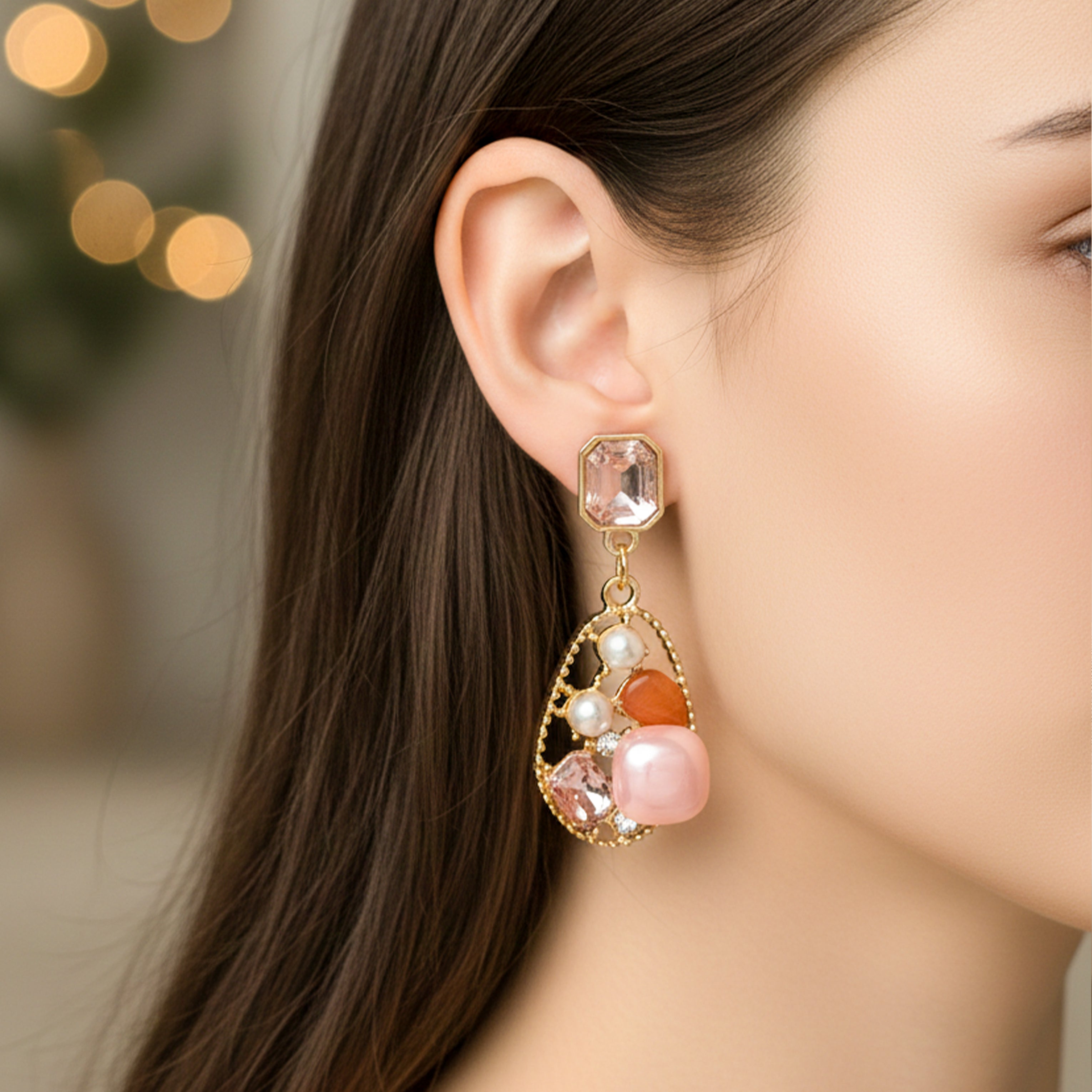 Women Stud Earrings Pearl Drop Gold jewellery - Finora Jewels