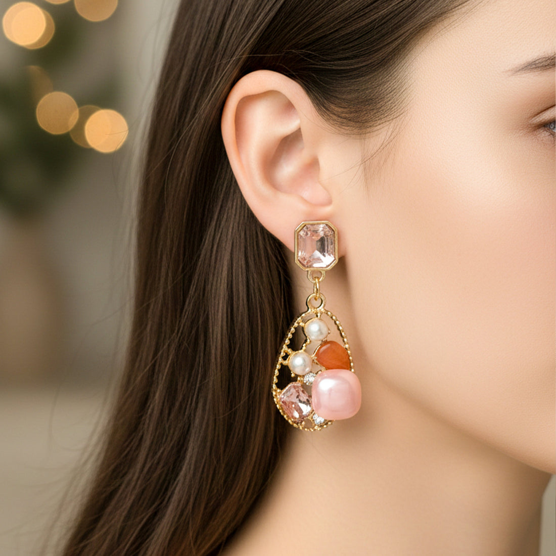Women Stud Earrings Pearl Drop Gold jewellery - Finora Jewels