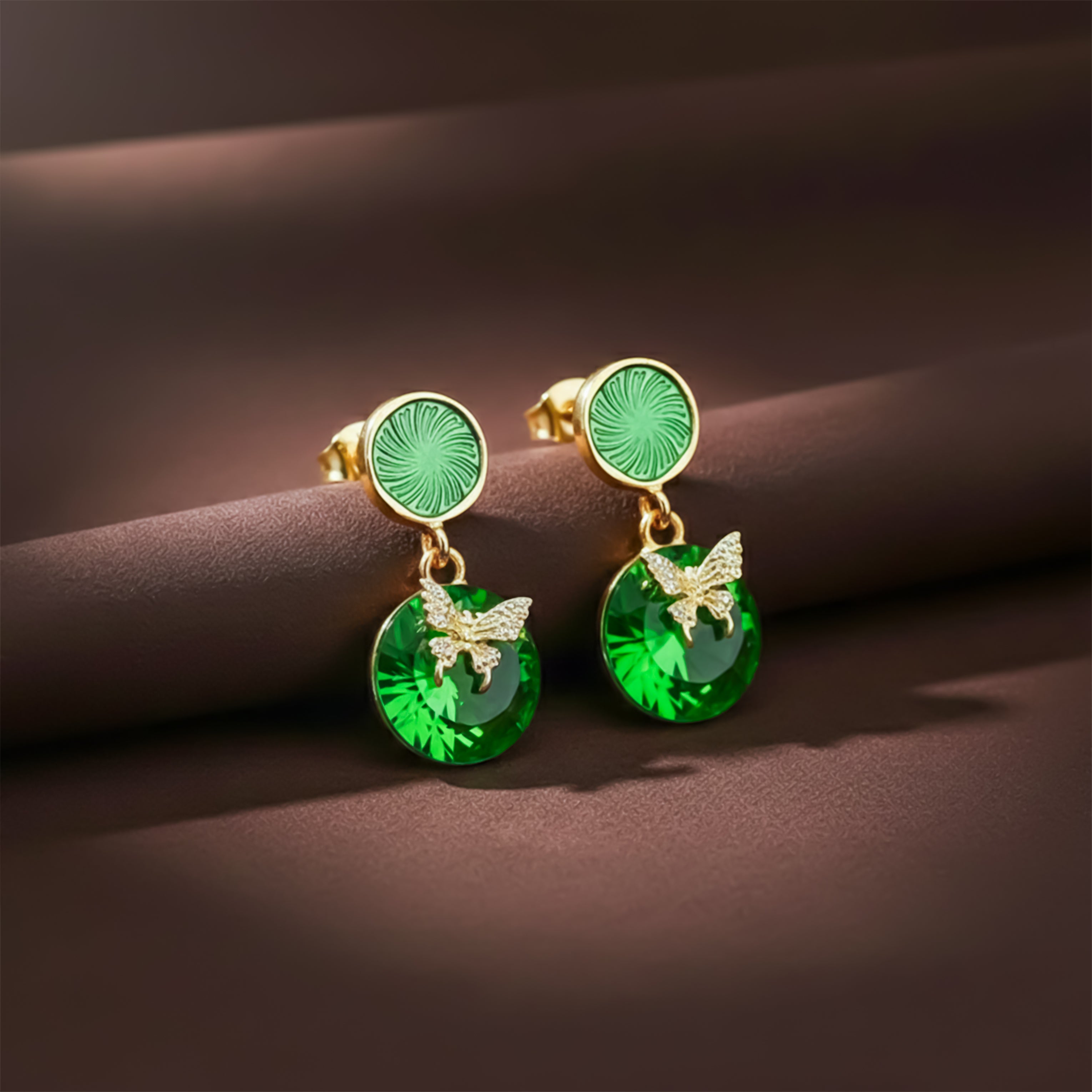 Green Butterfly Stud Earrings for women in Gold - Finora Jewels