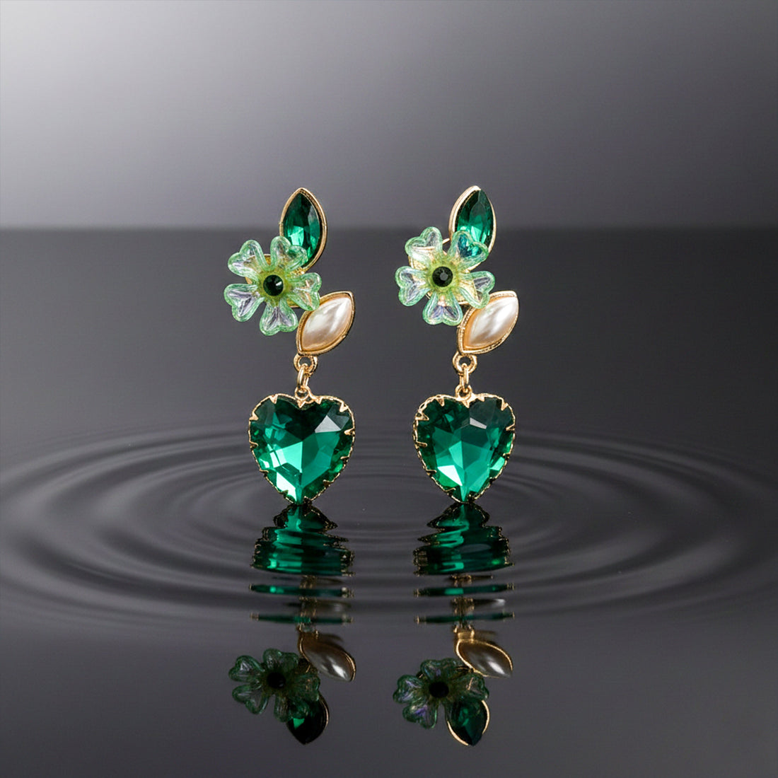 Women Stud Earrings Reen Heart Crystal Gold jewellery - Finora Jewels