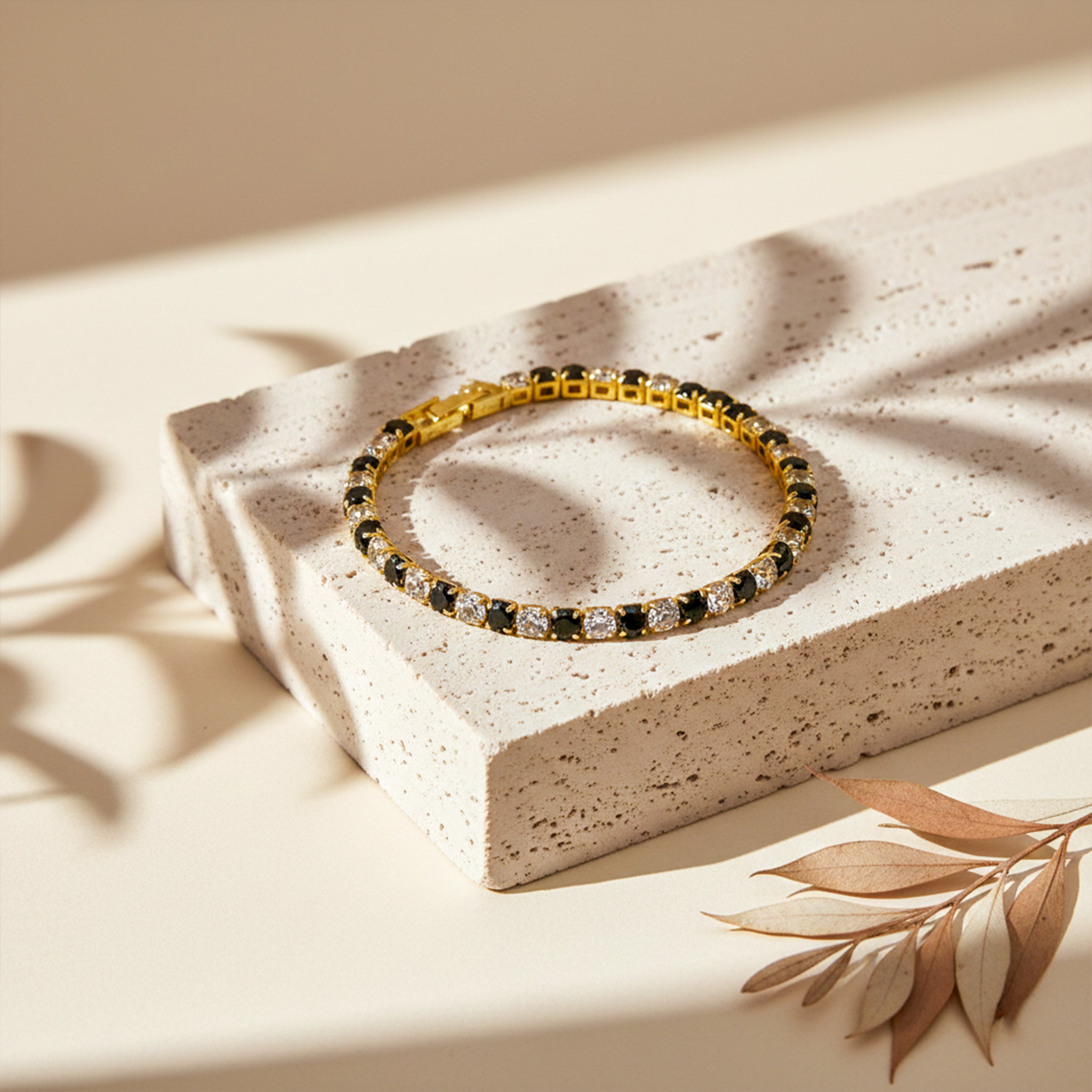 Gold Black & Ivory Zirconia Stone Line Kangan GWB -85
