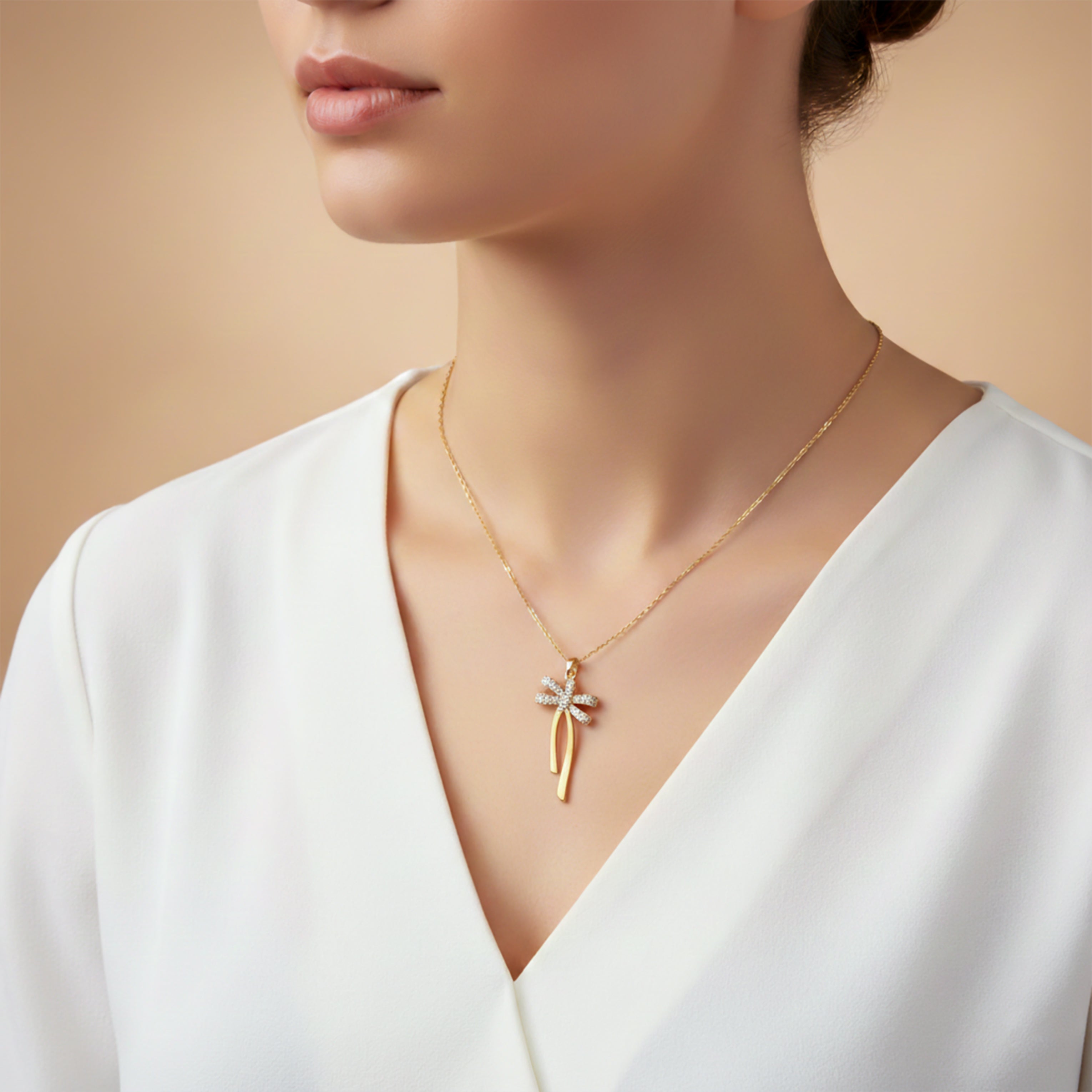 Women Necklace Bow Drop Gold jewellery - Finora Jewels