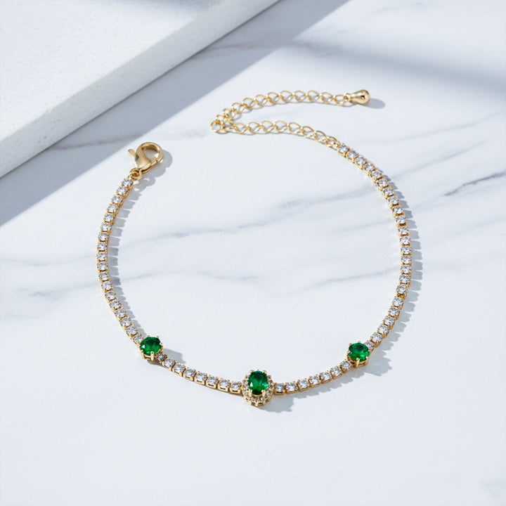 Gold Plated Emerald Halo Tennis Bracelet