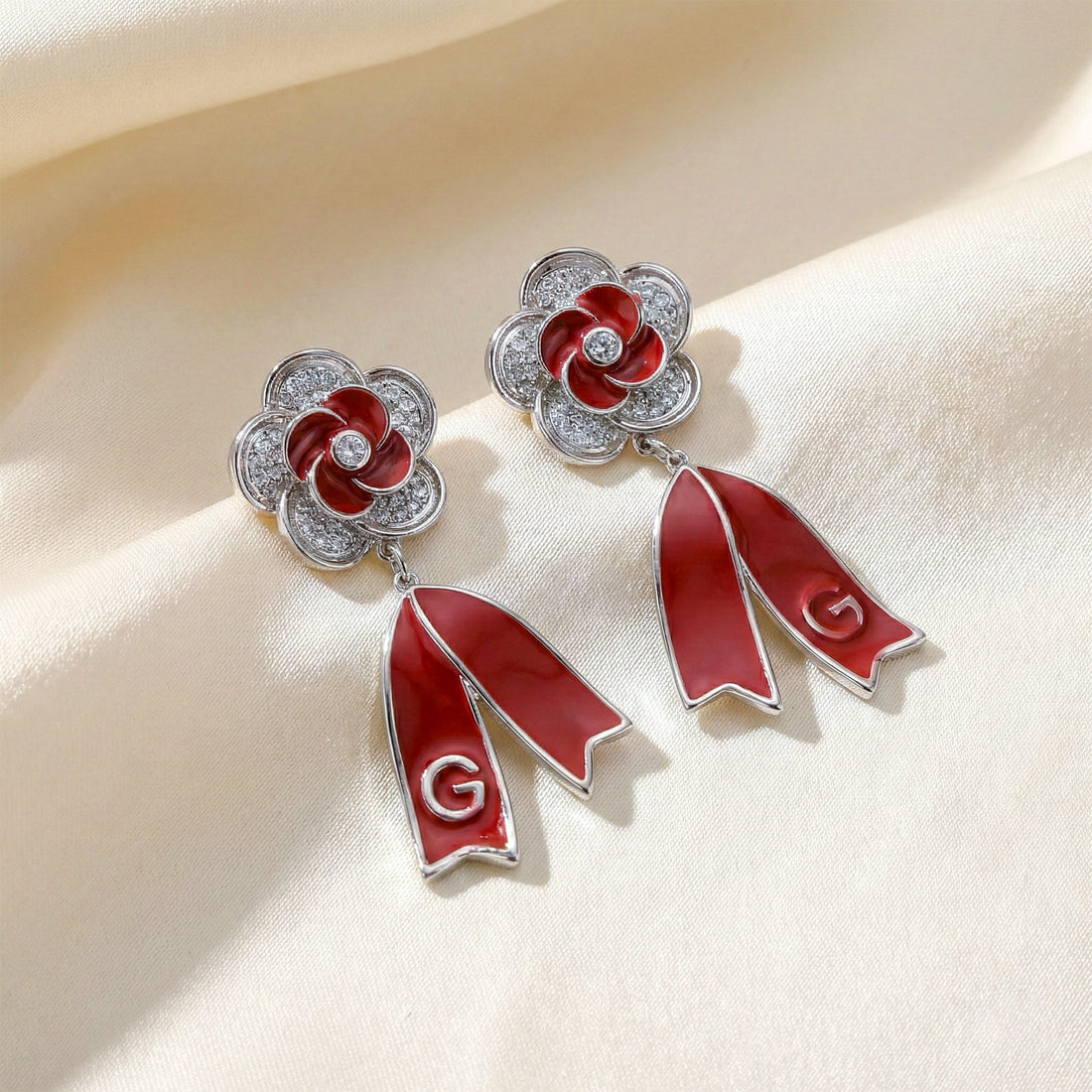 Women Stud Earrings Ruby Bloom Drop Silver jewellery - Finora Jewels