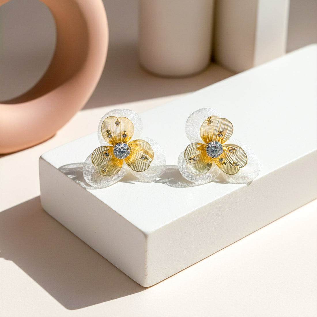 Gold-Toned Sheer Foliage Post Ear Studs GWE -169