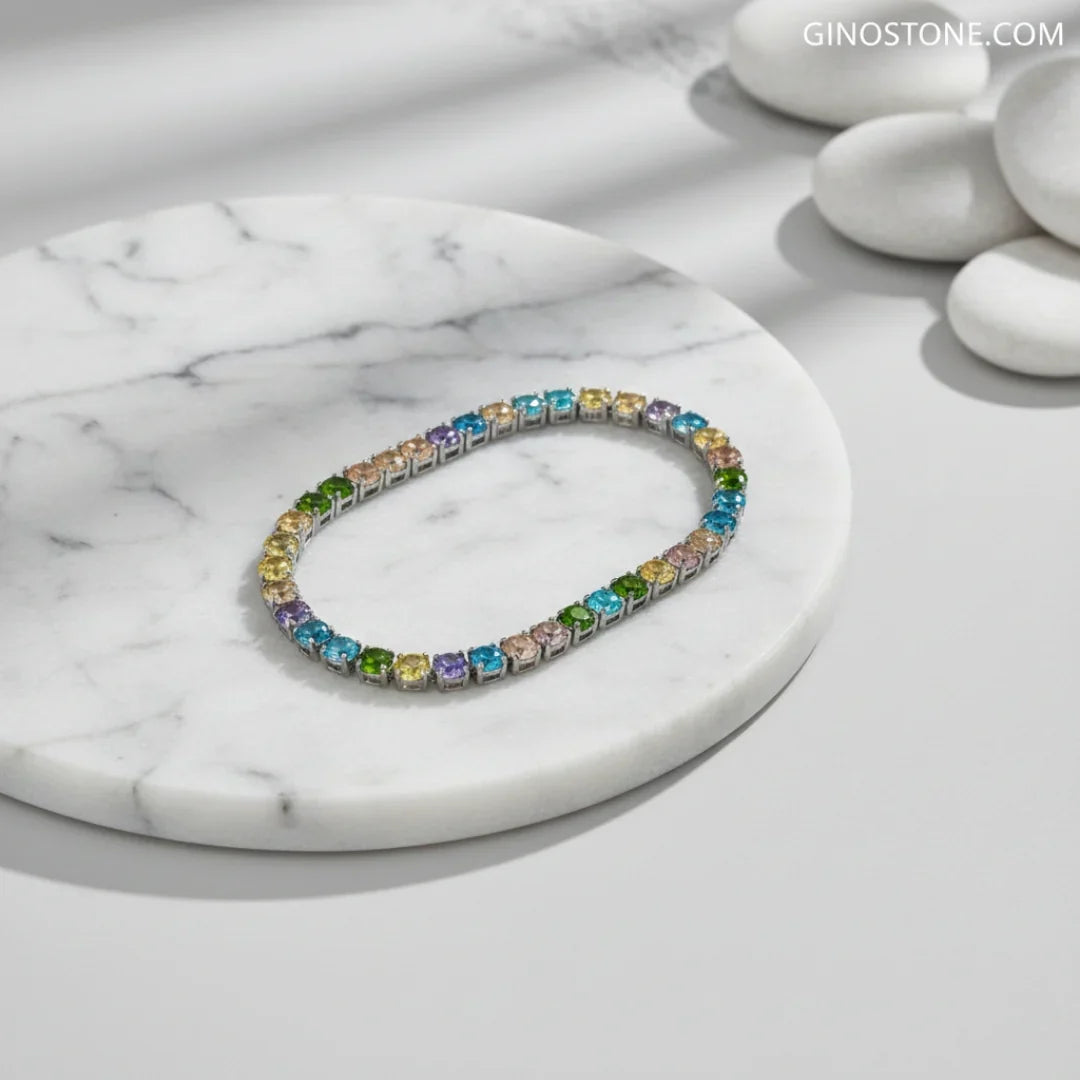Women Bracelet Multicolour Big Diamond Tennis Silver jewellery - Finora Jewels