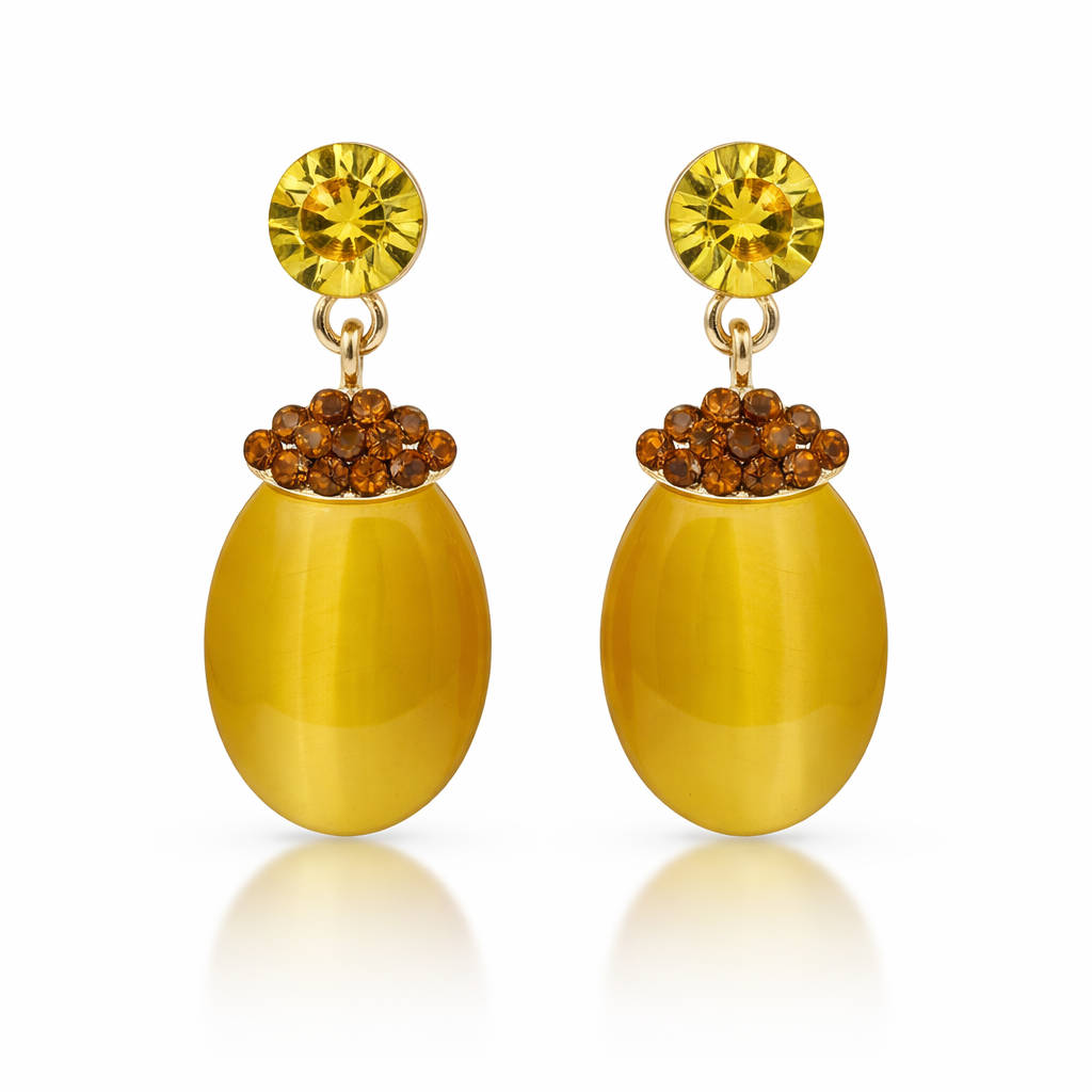 Mustard Yellow Stud Earrings for women in Gold - Finora Jewels