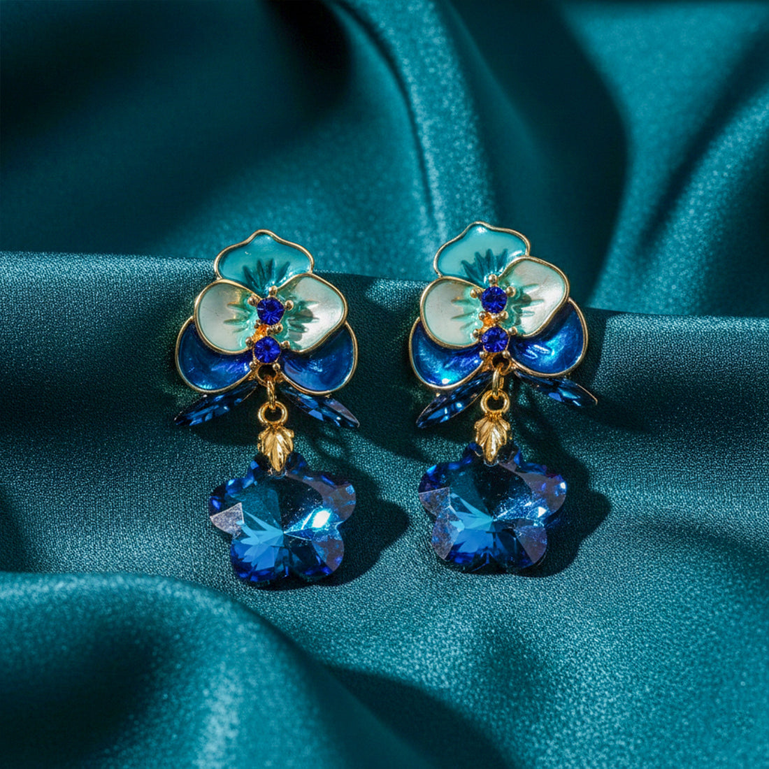 Gold Ocean Bloom Drop Earrings for women - Finora Jewels