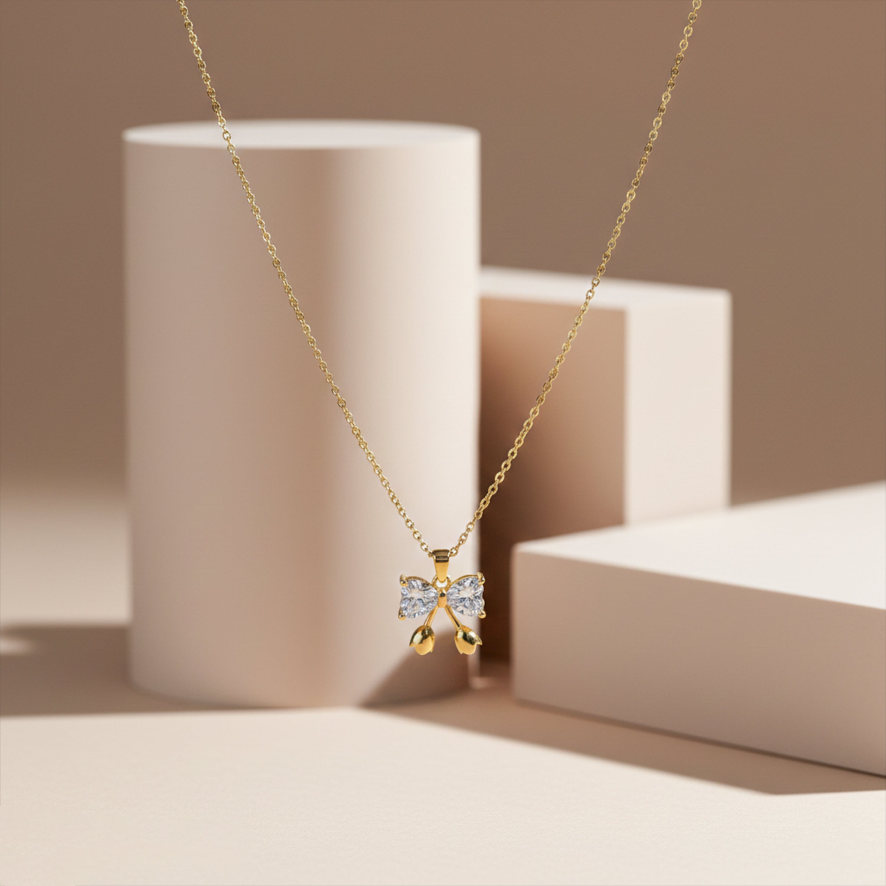 Gold Crystal Bow Drop Necklace for women - Finora Jewels