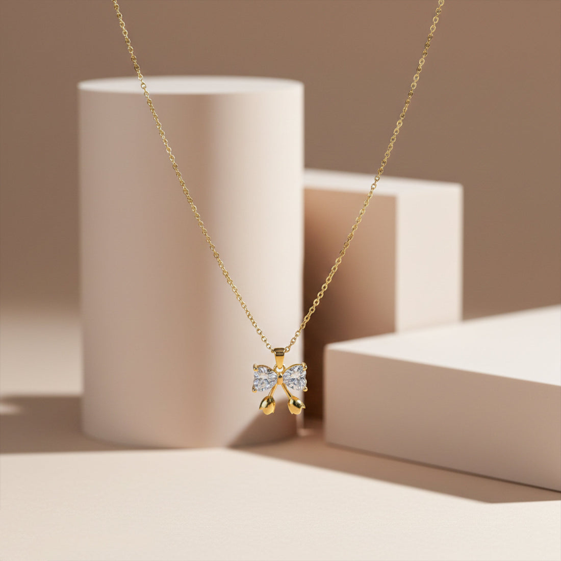 Gold Crystal Bow Drop Necklace for women - Finora Jewels