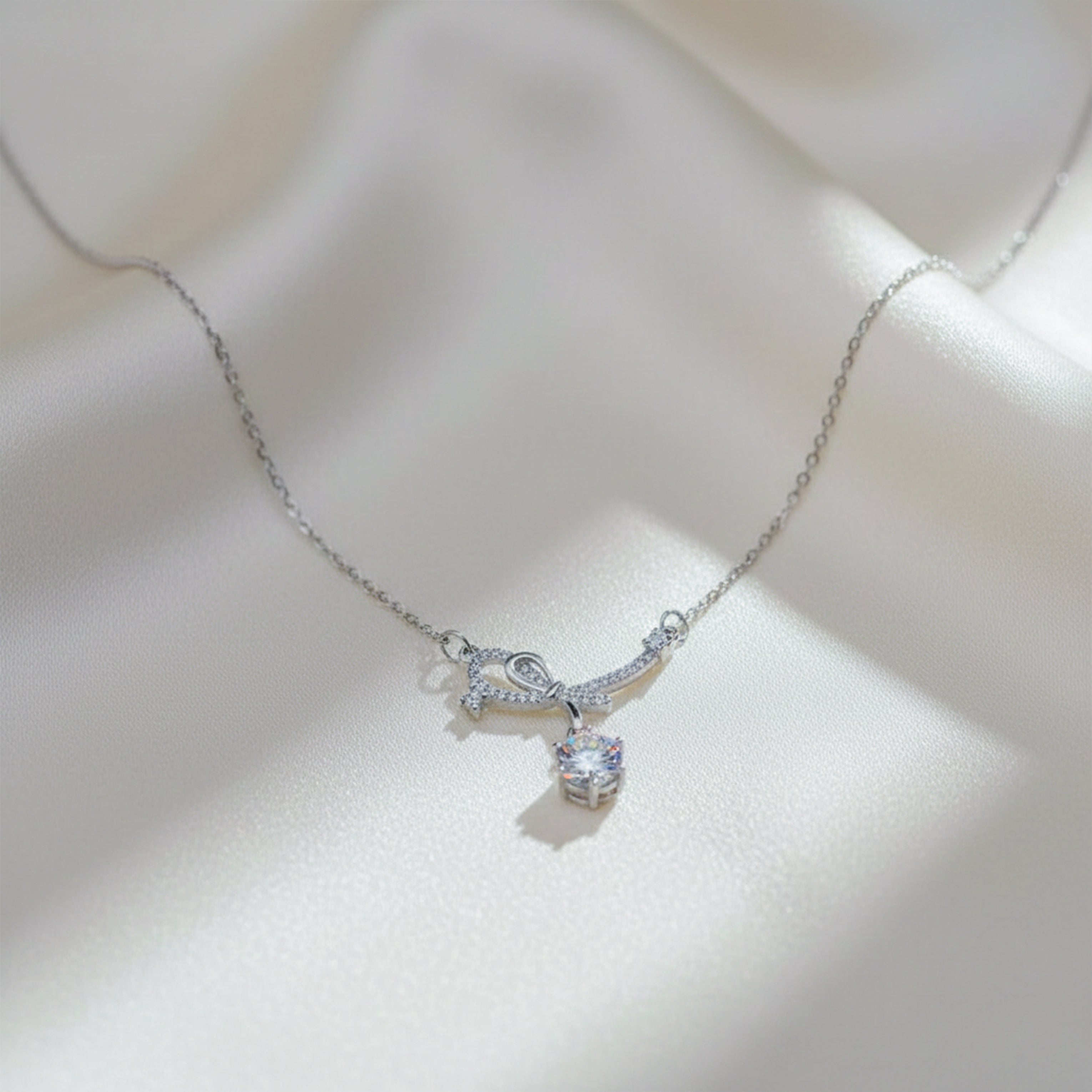 Silver Sterling Bow Ribbon Necklace for women - Finora Jewels