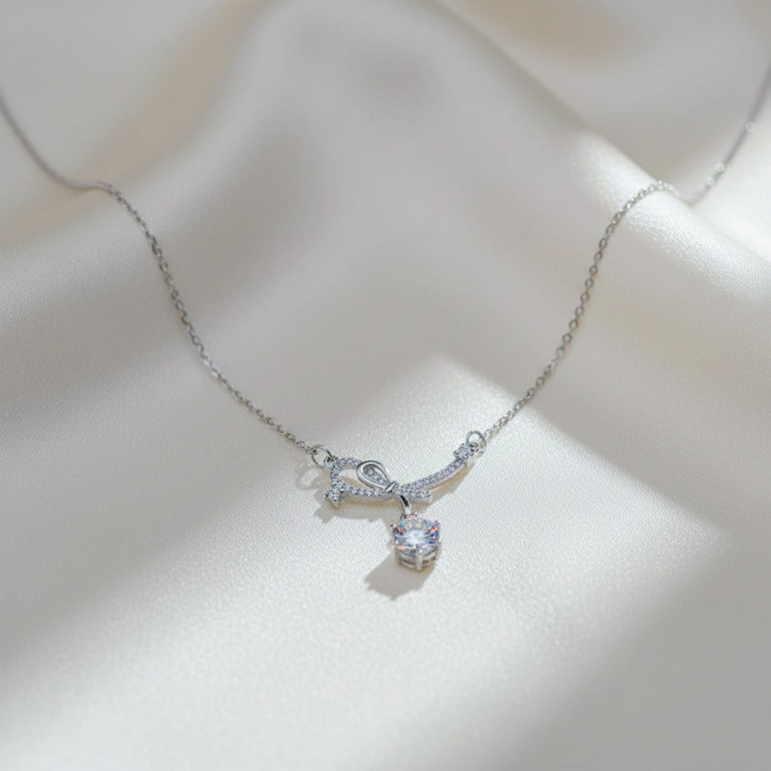 Silver Sterling Bow Ribbon Necklace for women - Finora Jewels