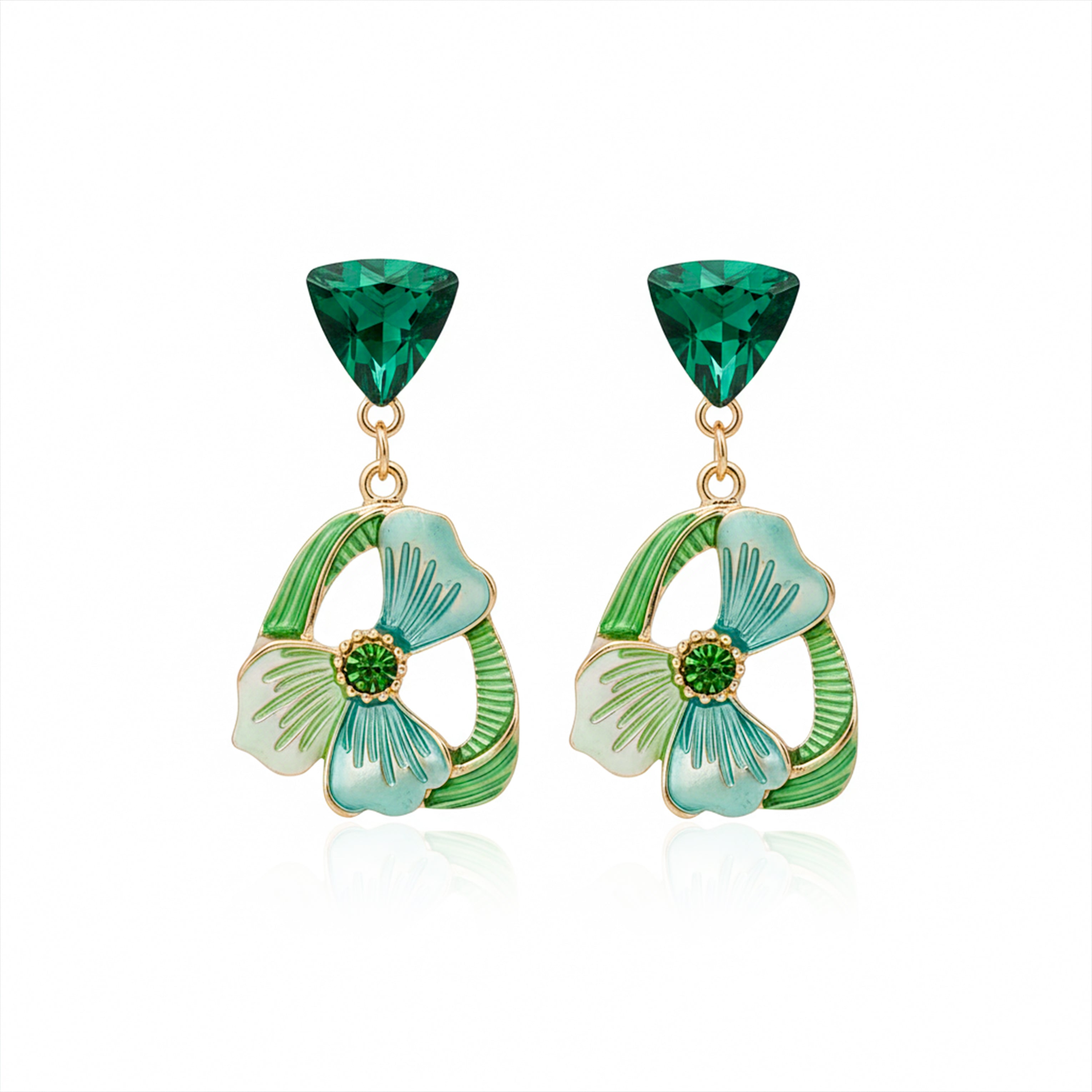 Emerald Floral Drop Stud Earrings for women in Gold - Finora Jewels