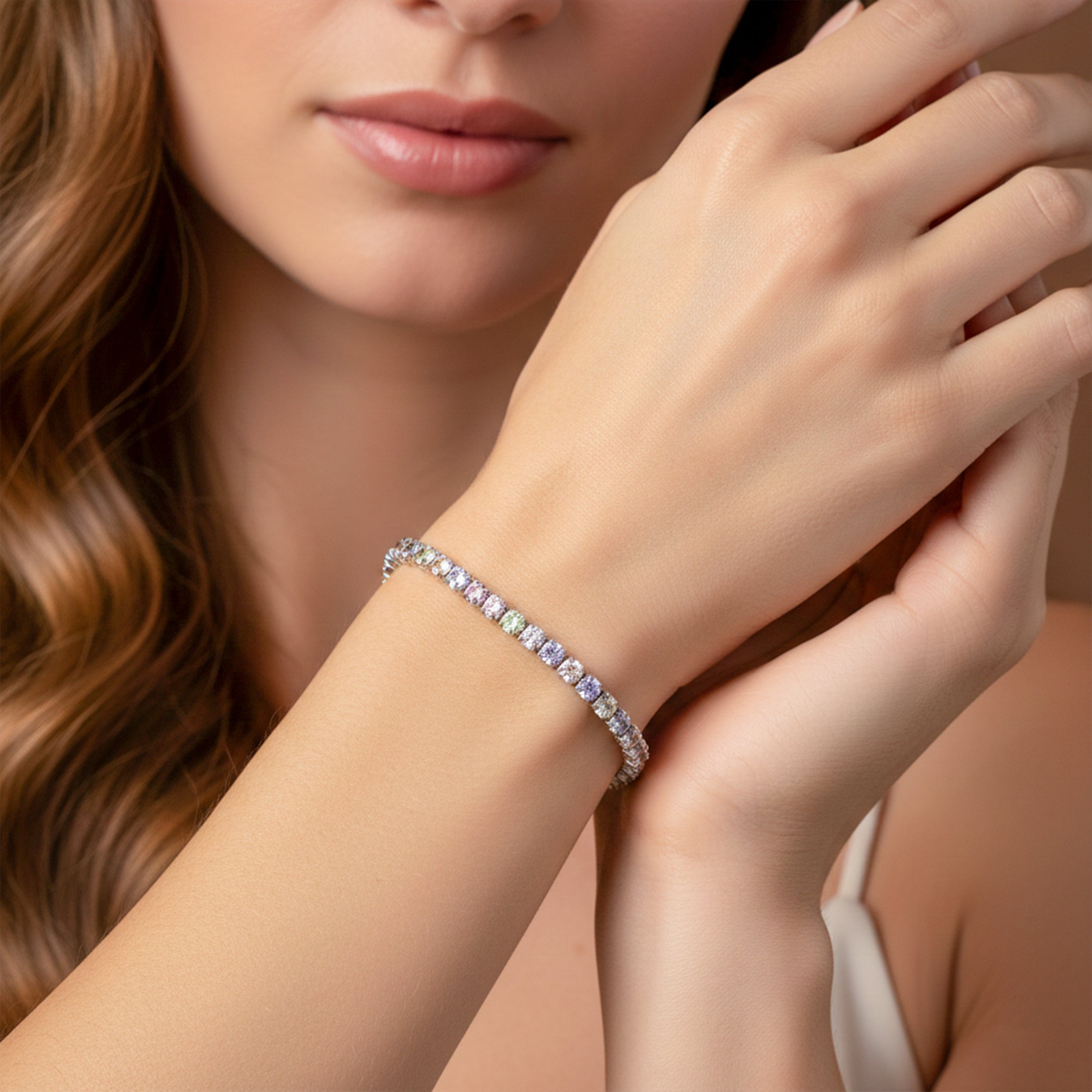Silver Pastel Multi-Color Tennis Bracelet for women - Finora Jewels