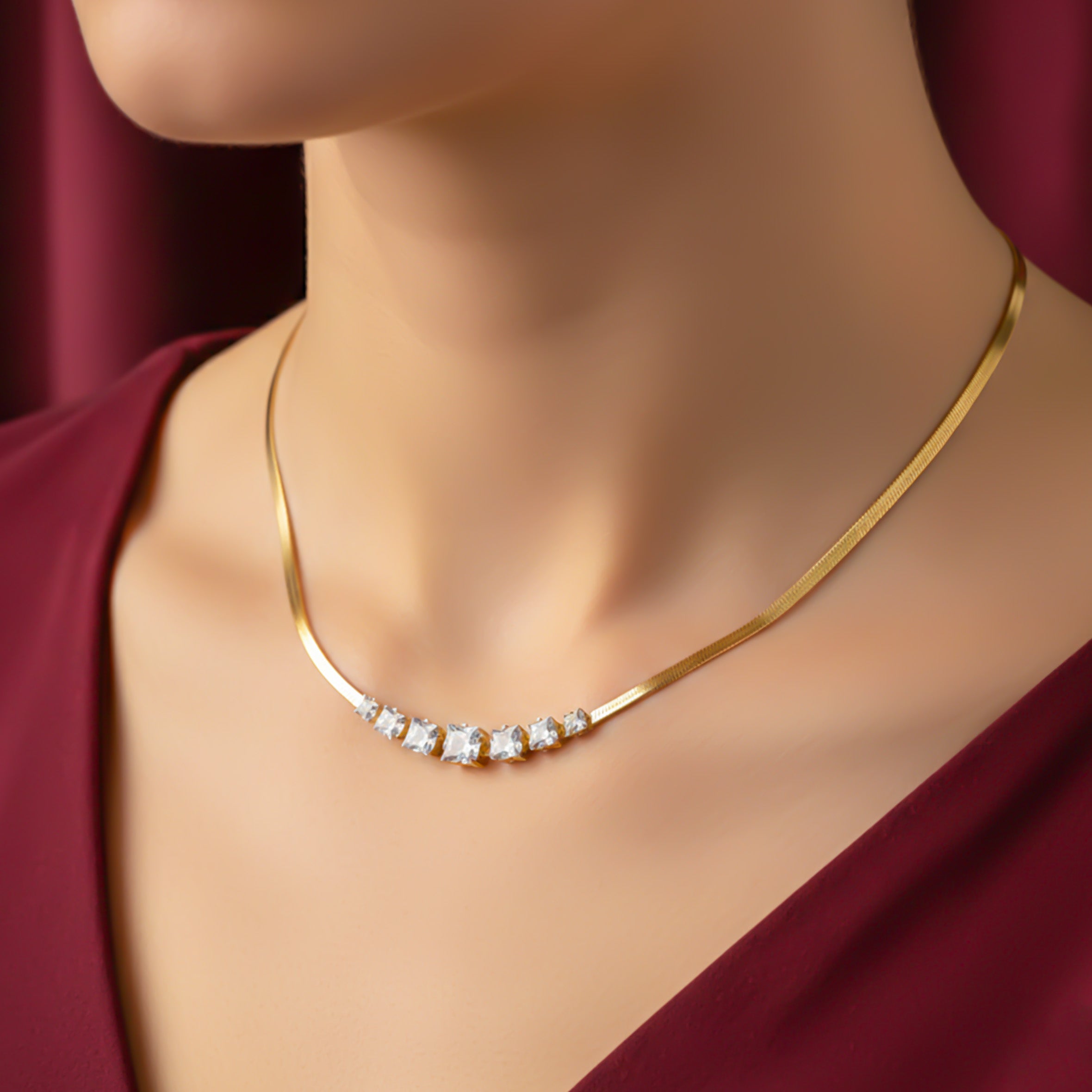 Cubic Zirconia Stick Chevron women Neckless GWN -128
