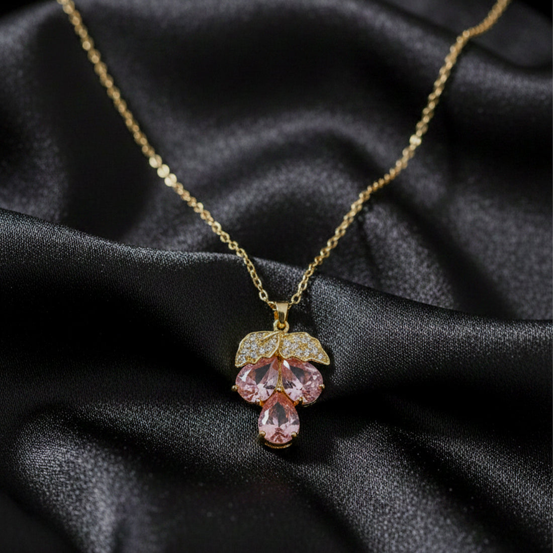 Dainty and Pink Gemstone Clover Necklace for women in Gold - Finora Jewels