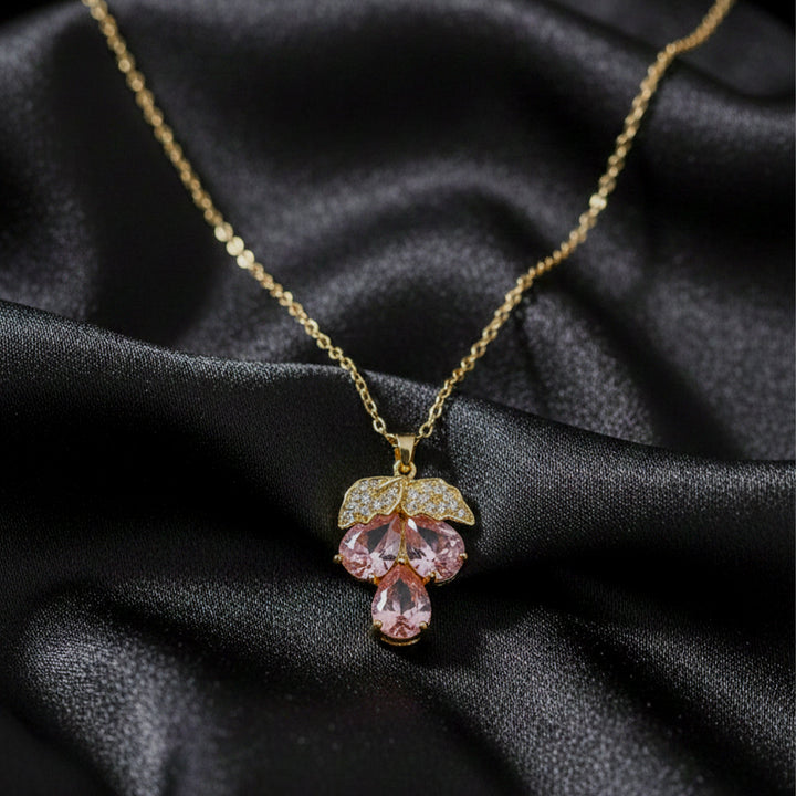 Dainty Gold Plated and Pink Gemstone Clover Necklace
