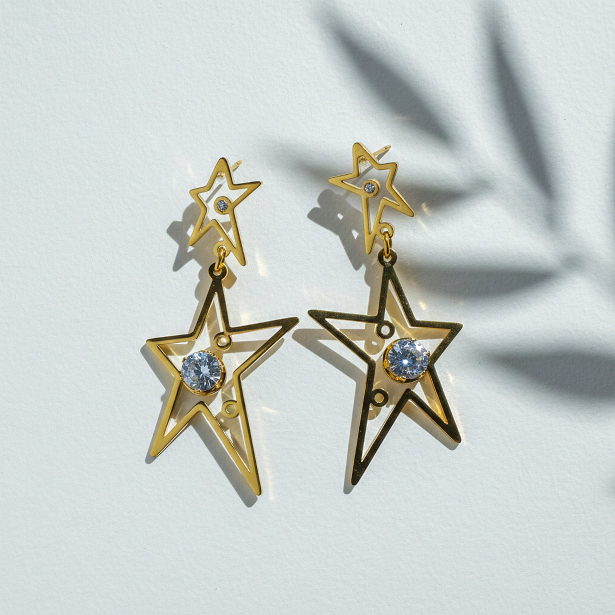 Celestial Star Drop Stud Earrings for women in Gold - Finora Jewels