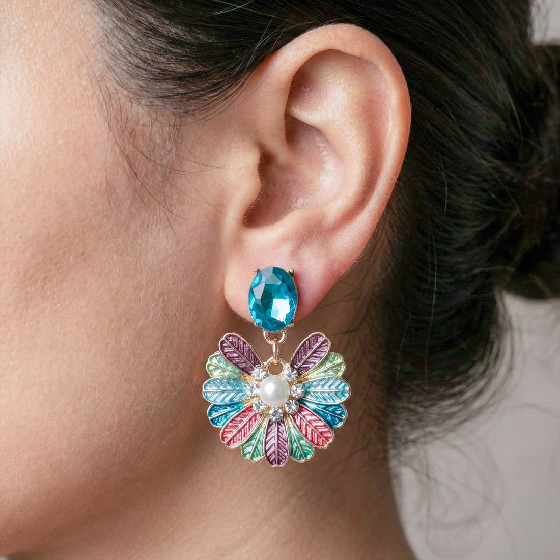 Multicolor Stud Earrings for women in Gold - Finora Jewels