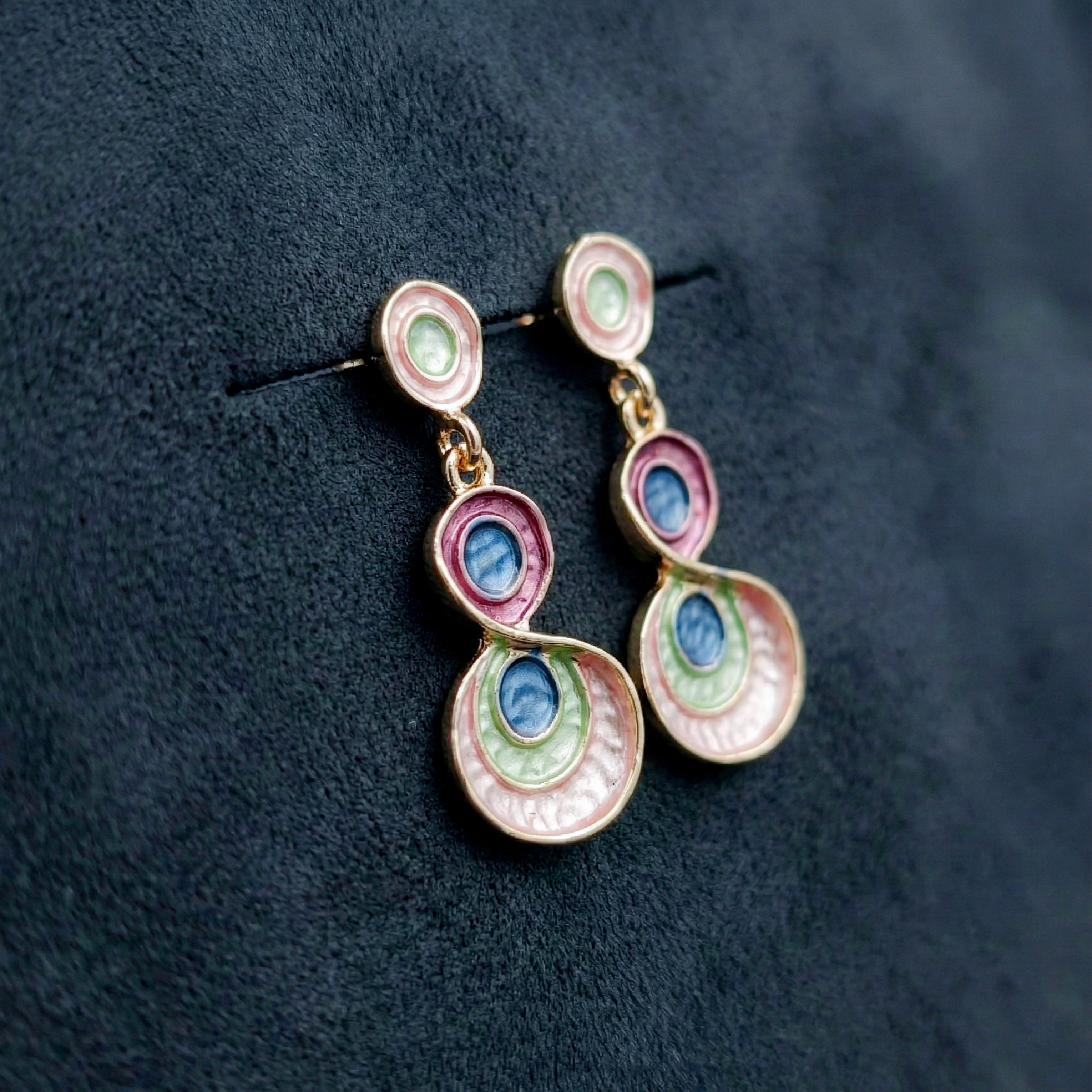 Gold Enamel Circle Drop Earrings for women - Finora Jewels