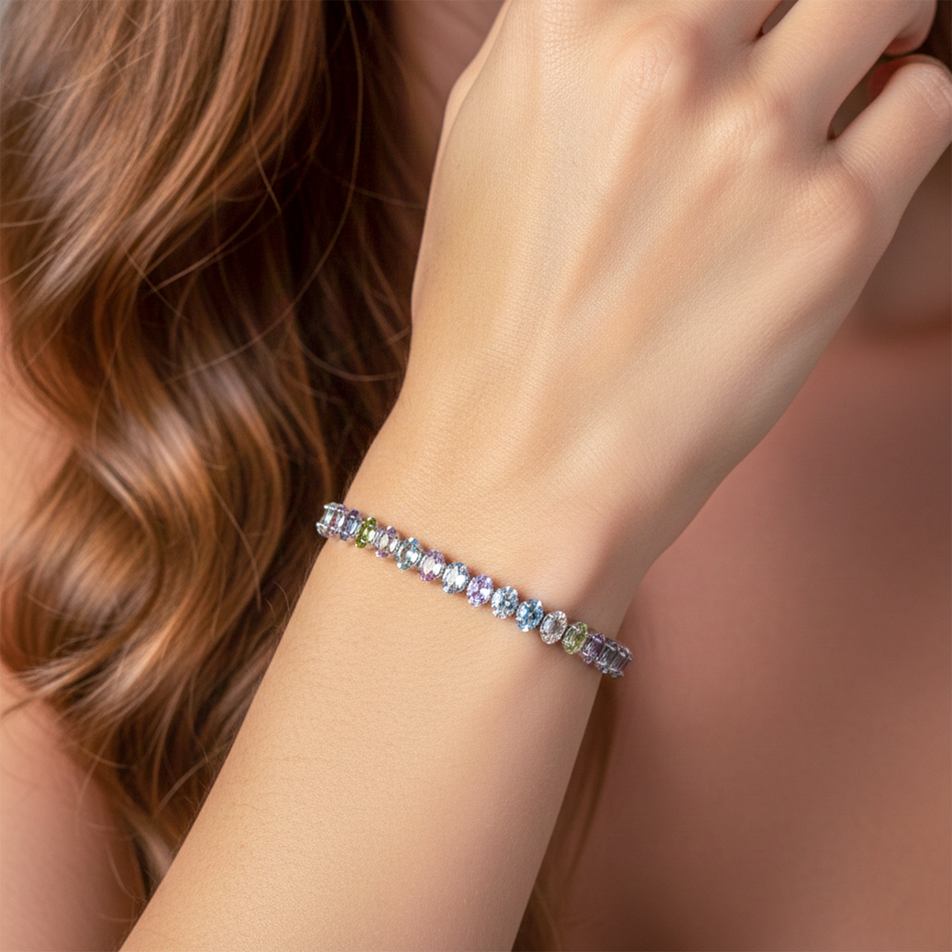 Gold Pastel Multicolor Tennis Bracelet for women - Finora Jewels