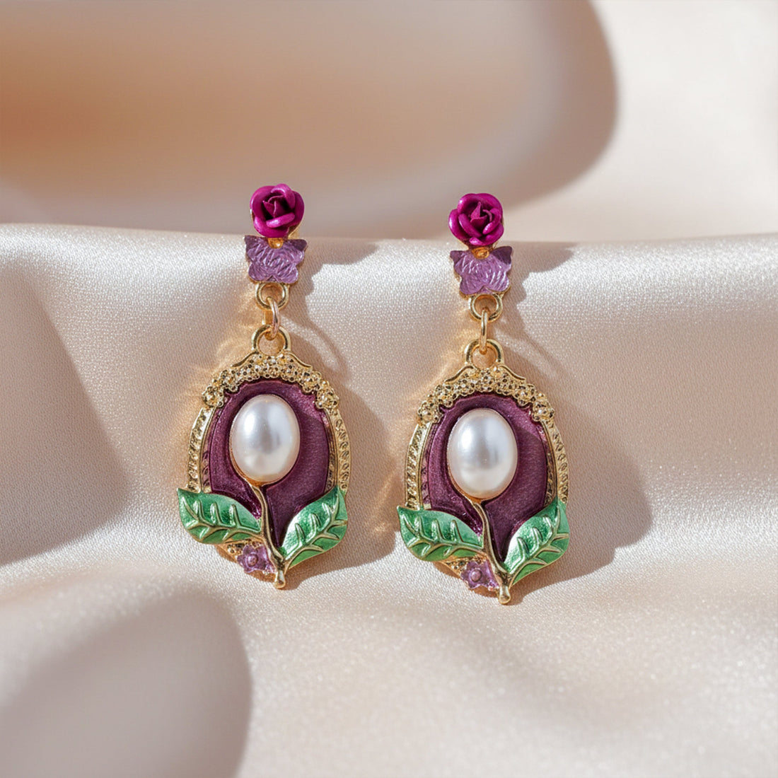 Timeless Rosette Moti Dangle Ear Studs GWE -225