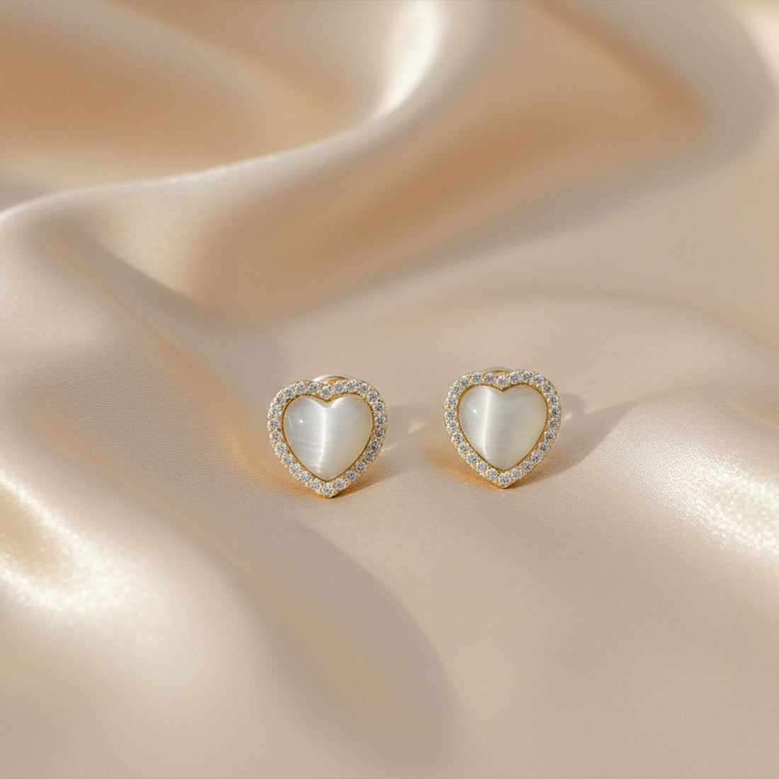 Gold Pearl Heart Halo Earrings for women - Finora Jewels
