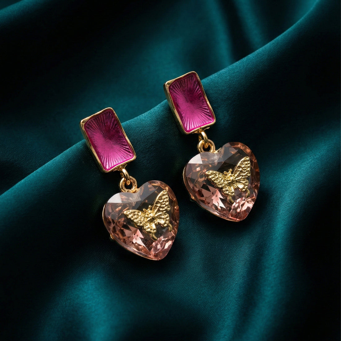Women Stud Earrings Purple & Heart Butterfly Gold jewellery - Finora Jewels