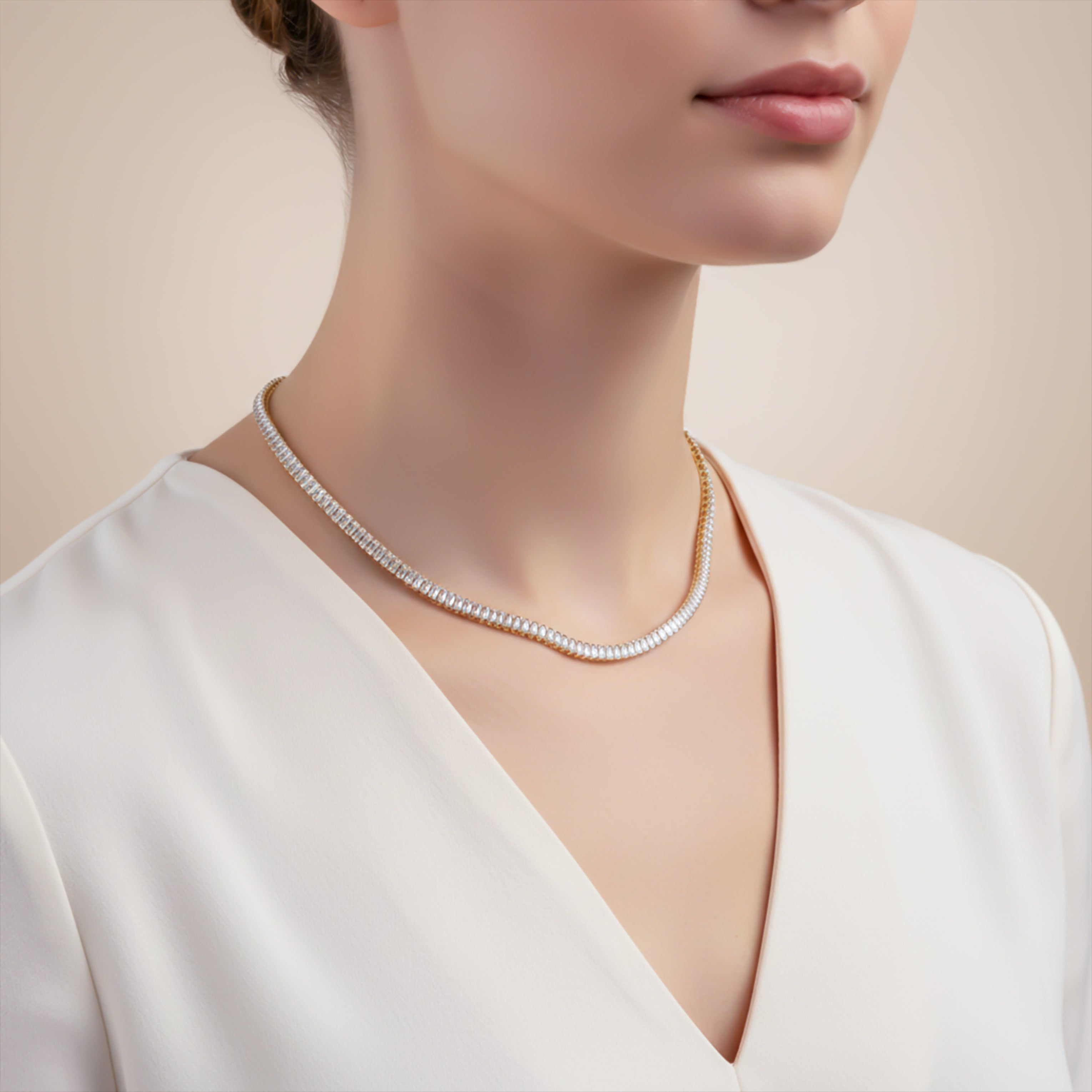 Gold Short Description Elegant Gold-plated Tennis Necklace for women - Finora Jewels