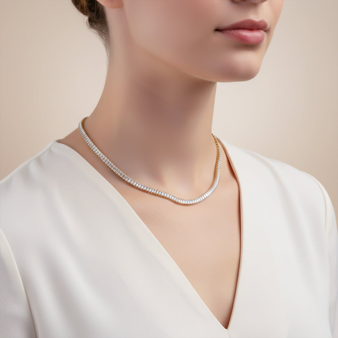 Gold Short Description Elegant Gold-plated Tennis Necklace for women - Finora Jewels