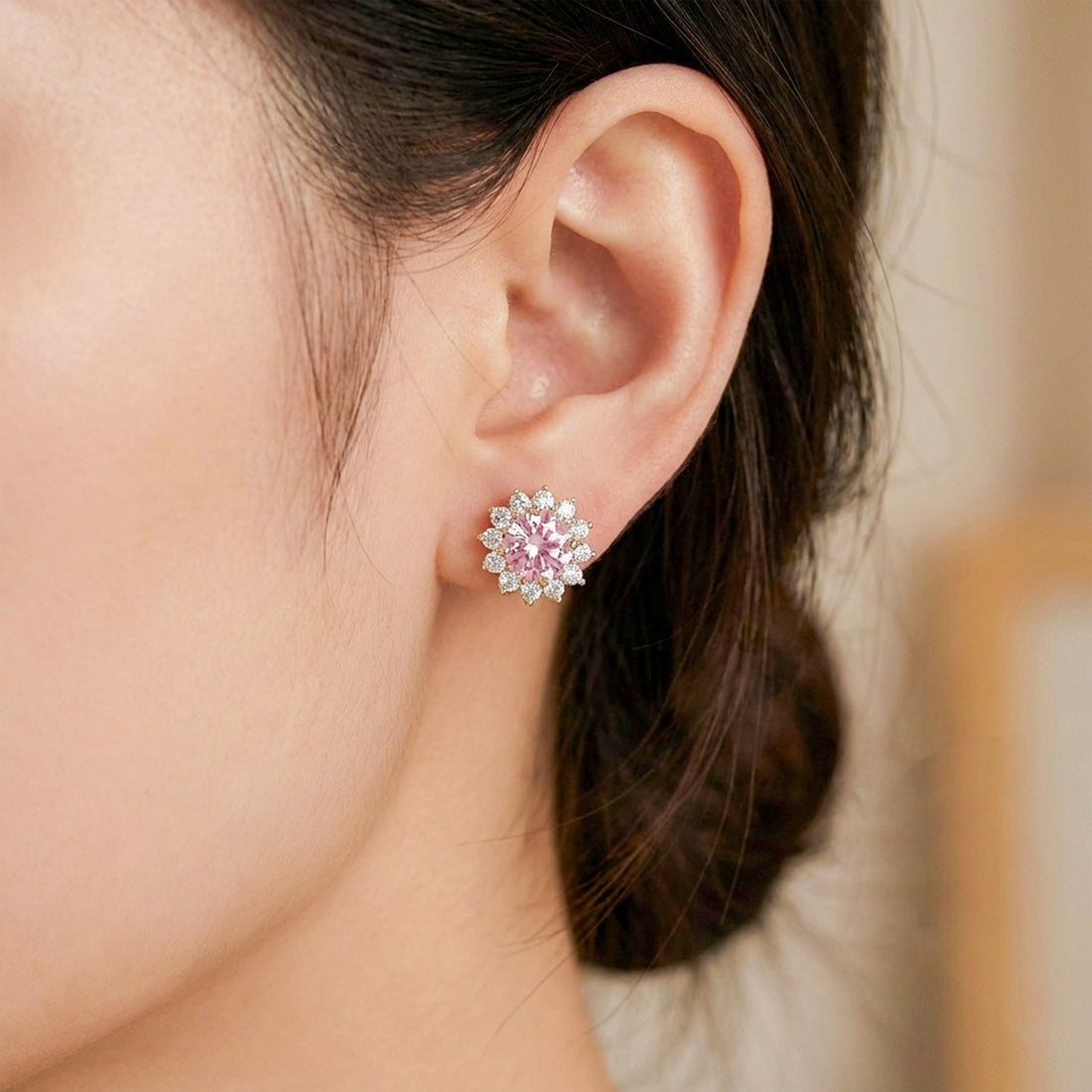 Blush Halo Stud Stud Earrings for women in Gold - Finora Jewels