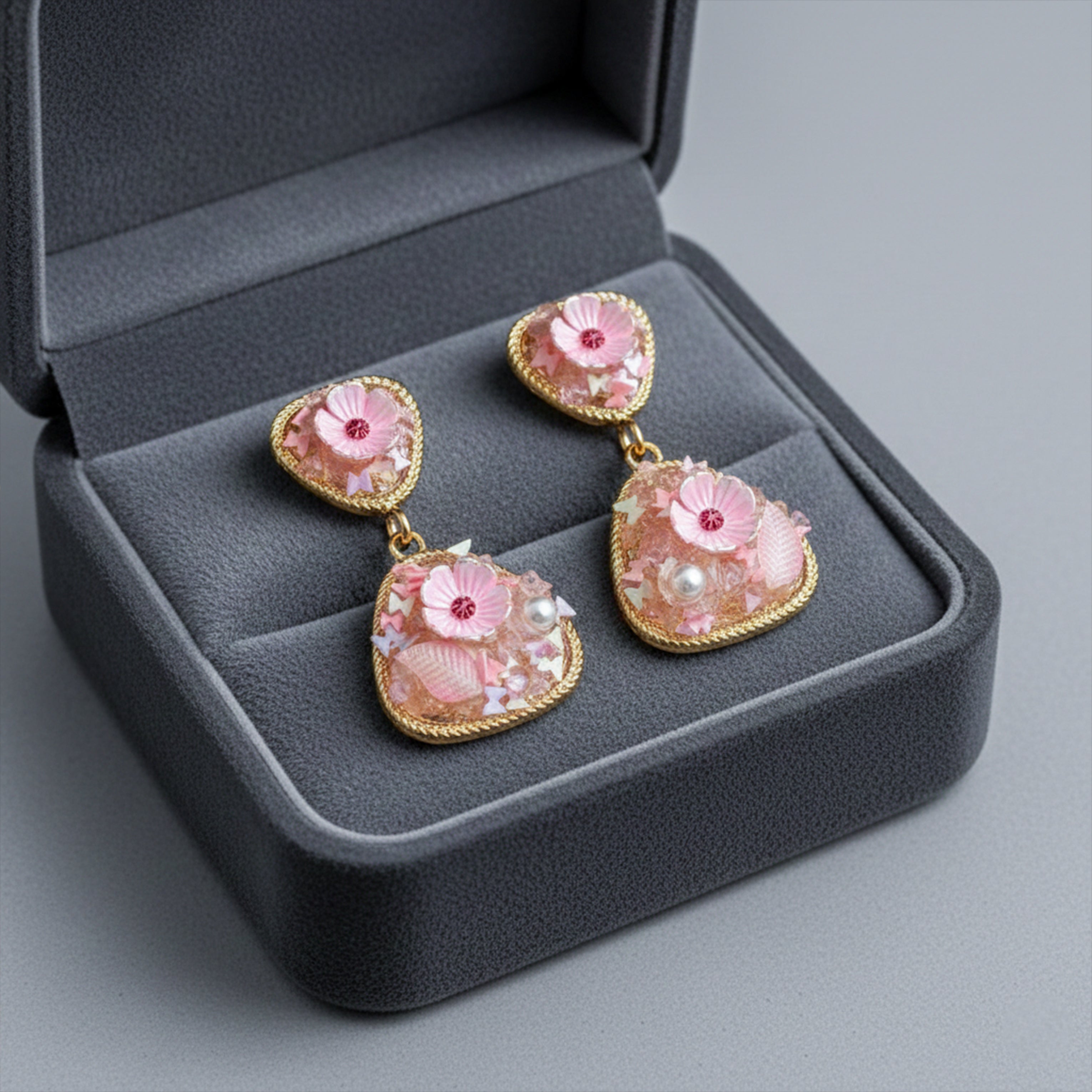 Pink Floral Stone Stud Earrings for women in Gold - Finora Jewels
