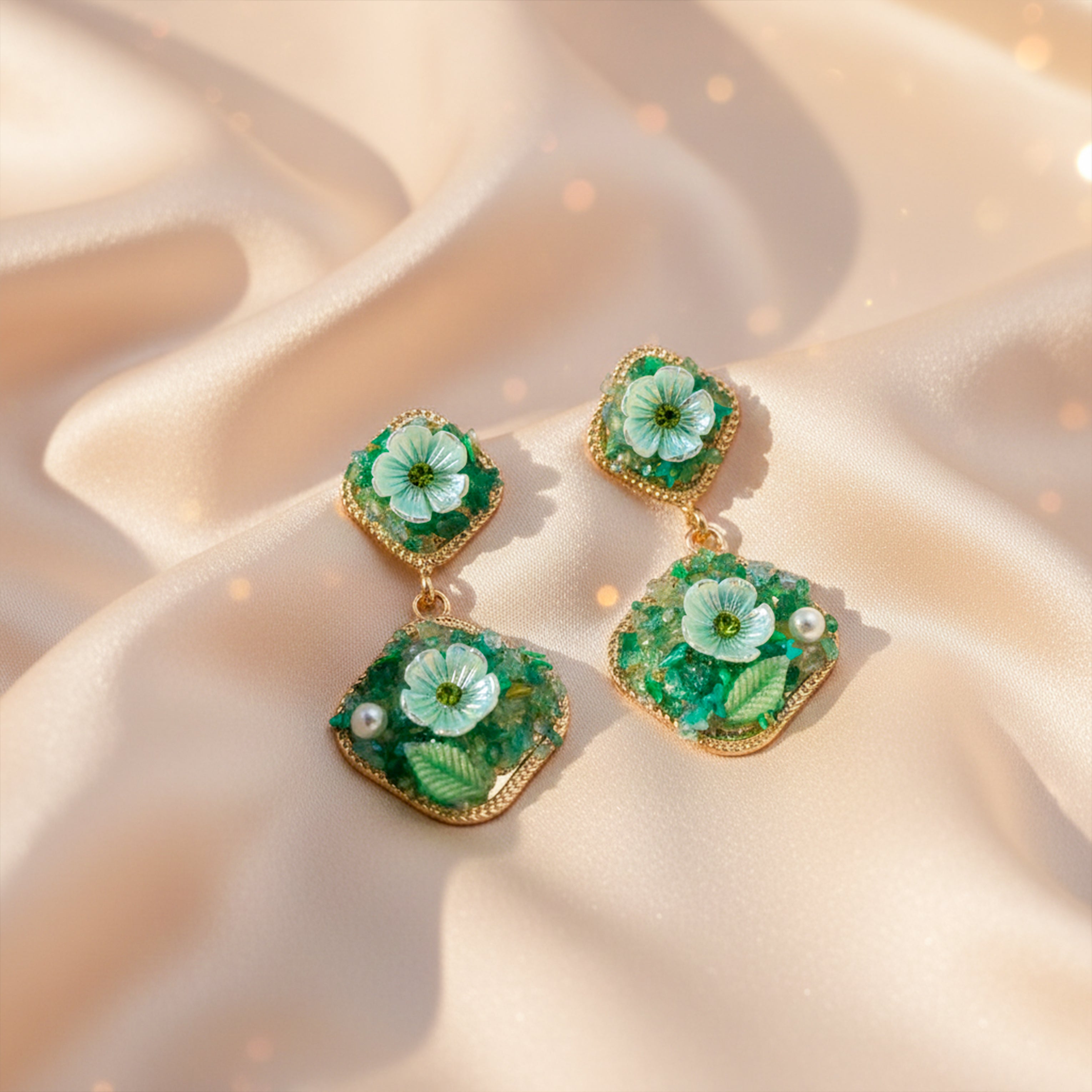 Verde Bloom Twin Dangle Ear Studs GWE -240