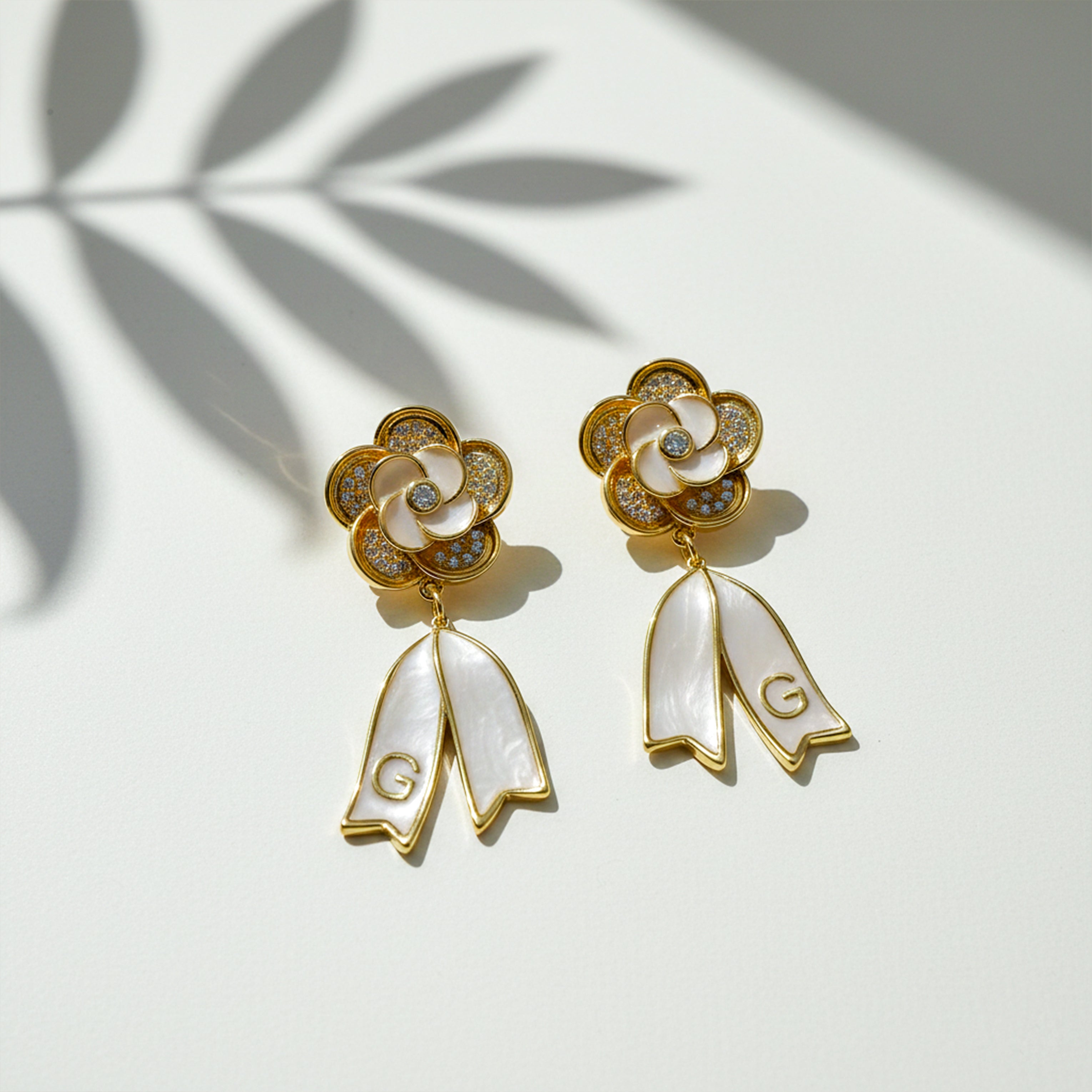 Gold Pearl & Crystal Drop Drop Earrings for women - Finora Jewels