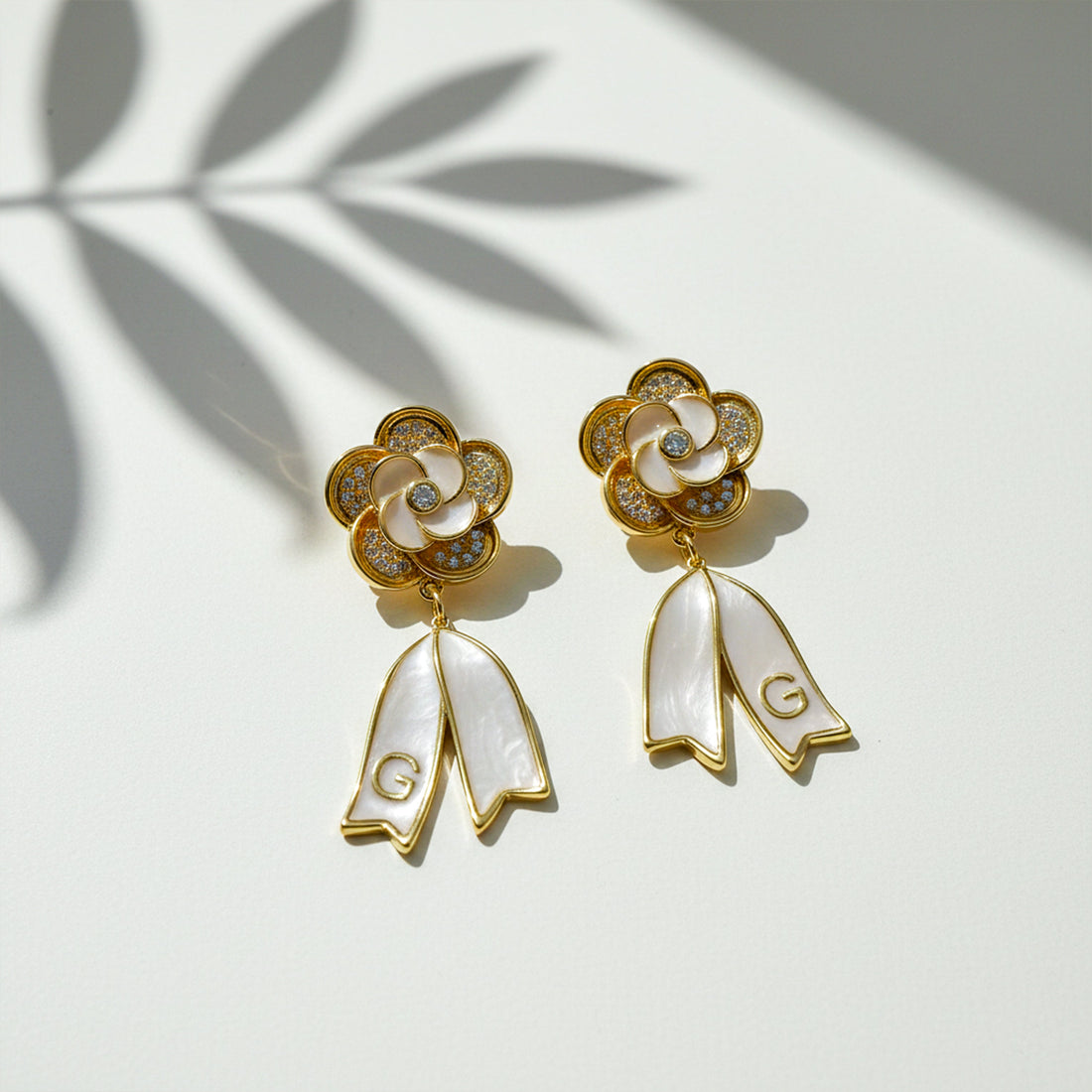 Gold Pearl & Crystal Drop Drop Earrings for women - Finora Jewels